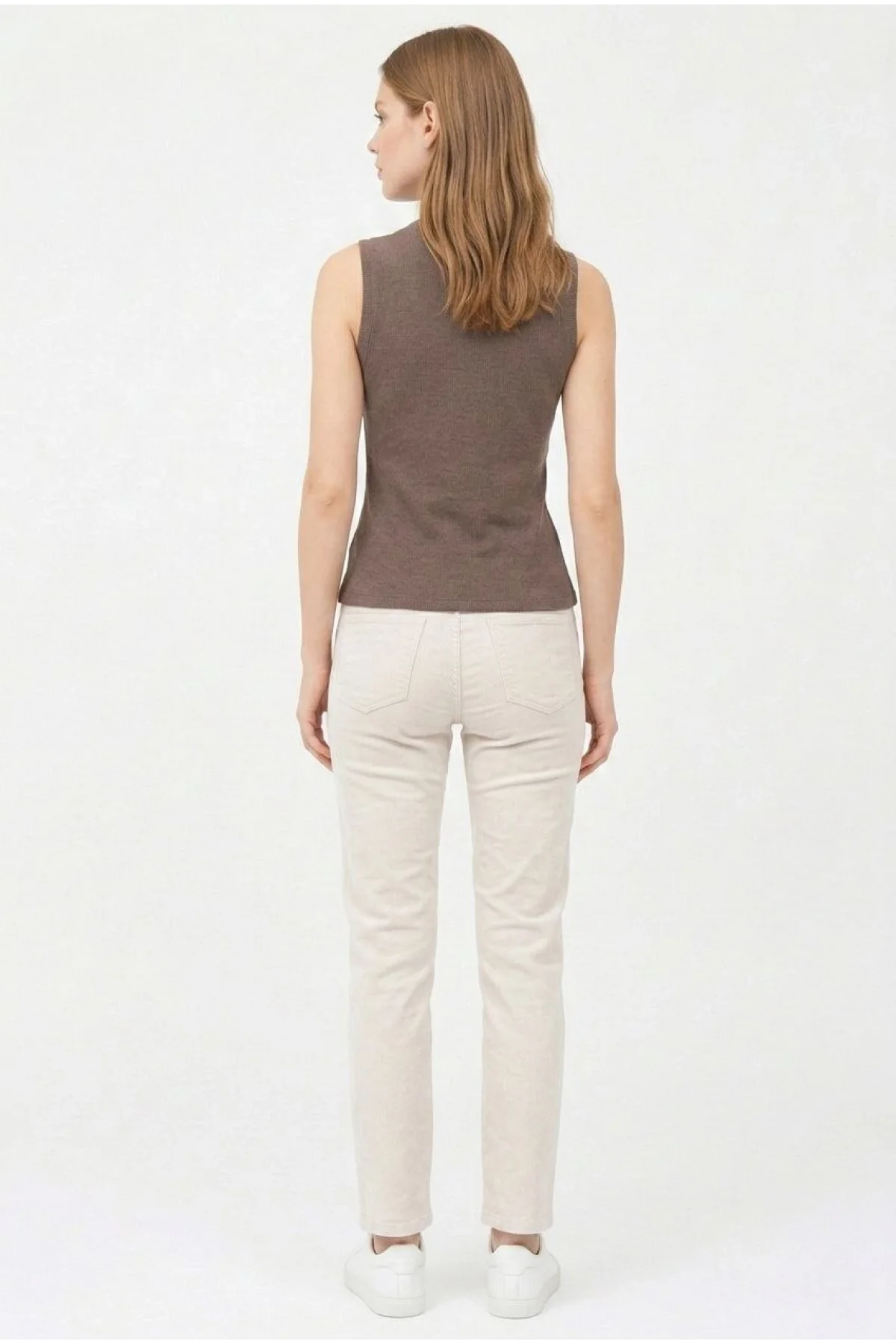 Kadın Yarım Balıkçı Yaka Fitilli Kaşkorse Atlet Basic Şık Bluz Badi - Kahverengi