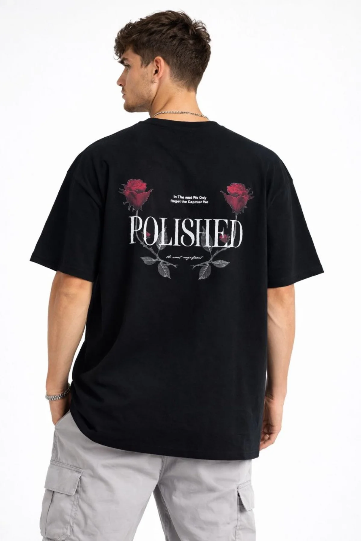 Erkek Bisiklet Yaka Baskılı  Kısa Kollu Tişört Streetwear Günlük Basic Pamuklu T-shirt - Siyah