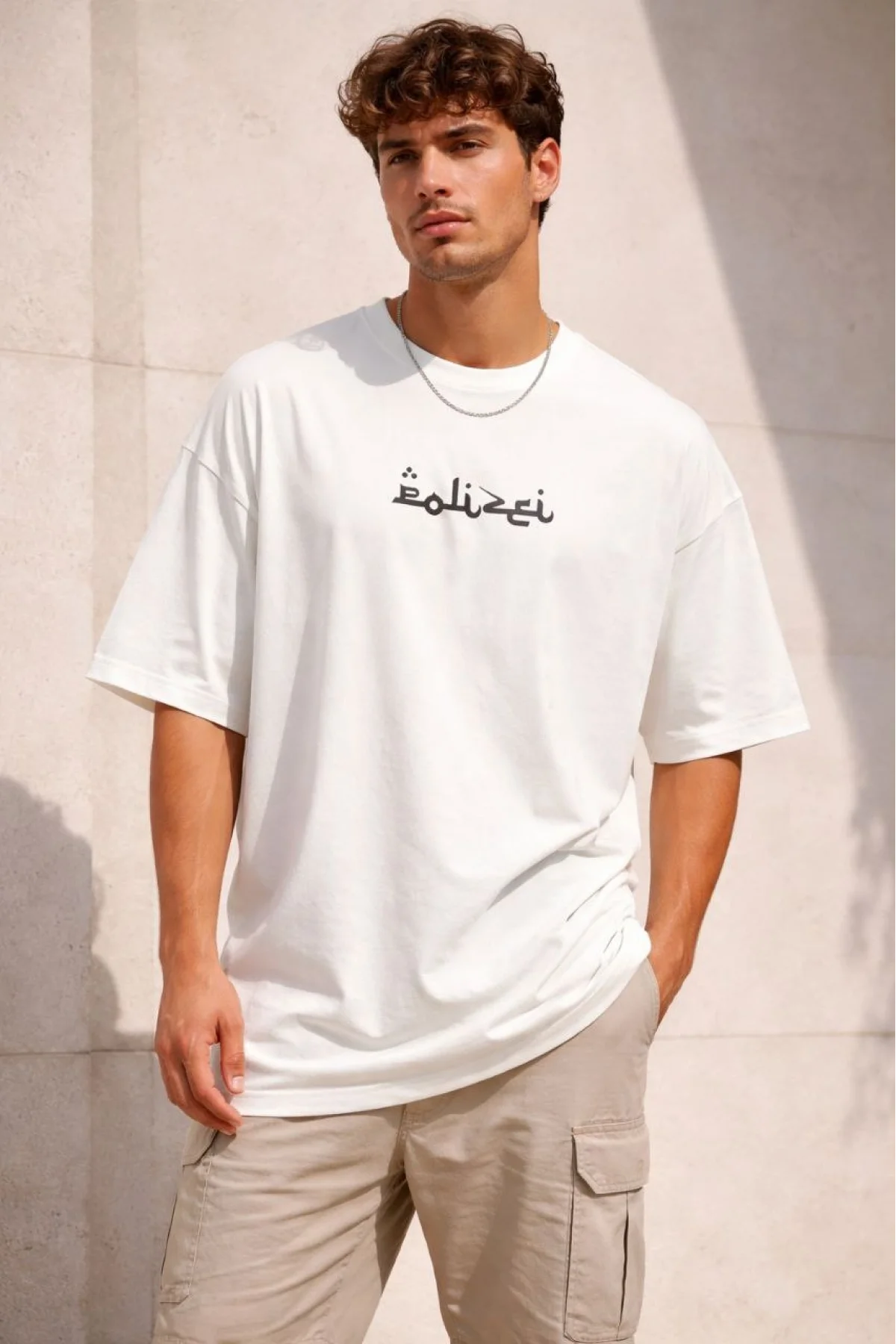 Erkek Bisiklet Yaka Baskılı Kısa Kollu Tişört Streetwear Günlük Basic Pamuklu T-shirt - Beyaz