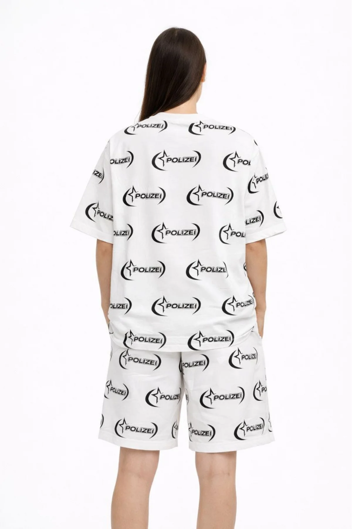 Kadın Oversize Ön ve Arka Baskılı Tişört Şort Takım Rahat Kalıp Yazlık Günlük Kombin - Beyaz
