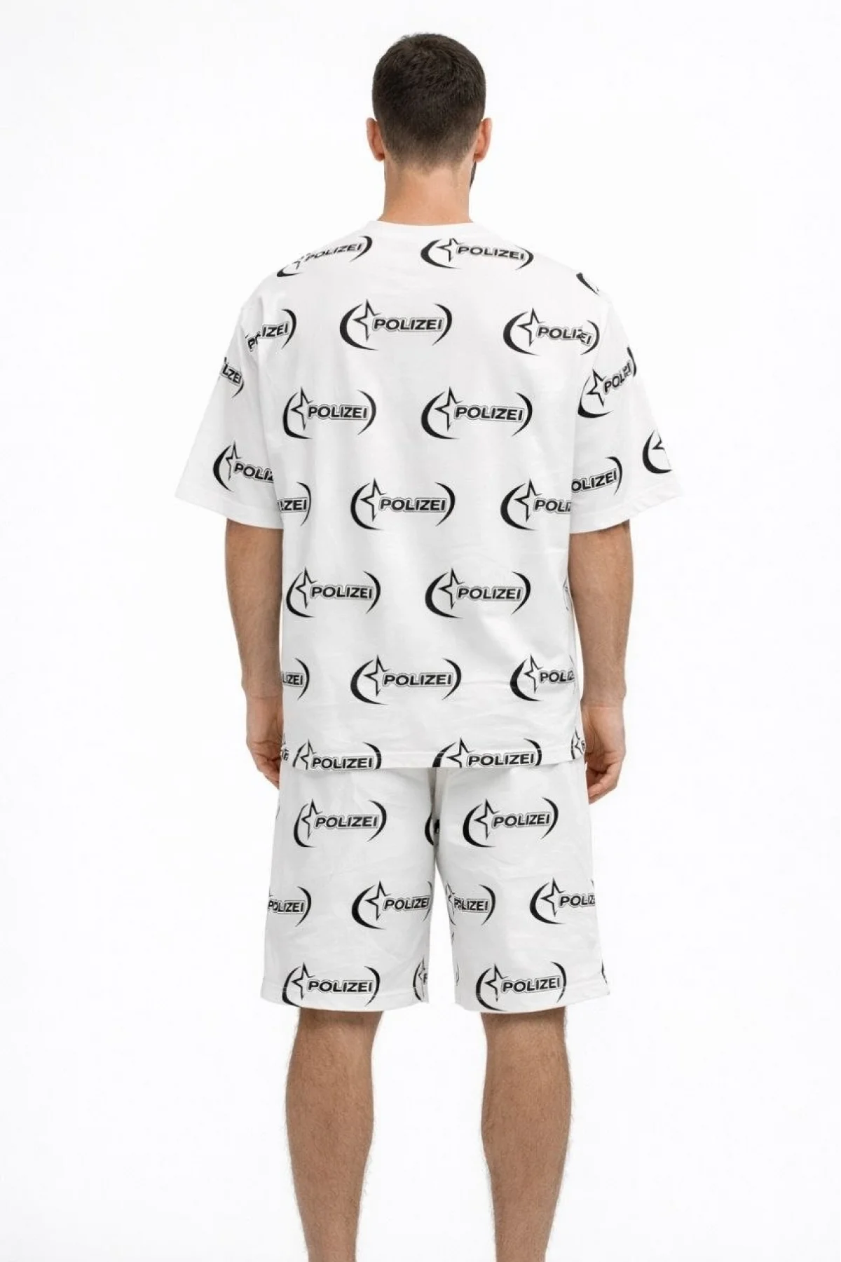 Erkek Oversize Ön ve Arka Baskılı Tişört Şort Takım Rahat Kalıp Yazlık Günlük Kombin - Beyaz