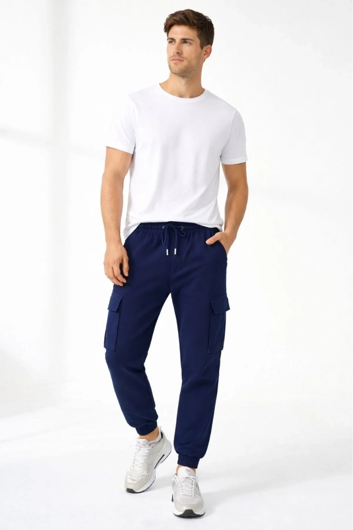 Erkek Jogger Eşofman Altı Regular Fit , Kargo Cepli, Lastikli Paça, Günlük Spor Pantolon - Lacivert