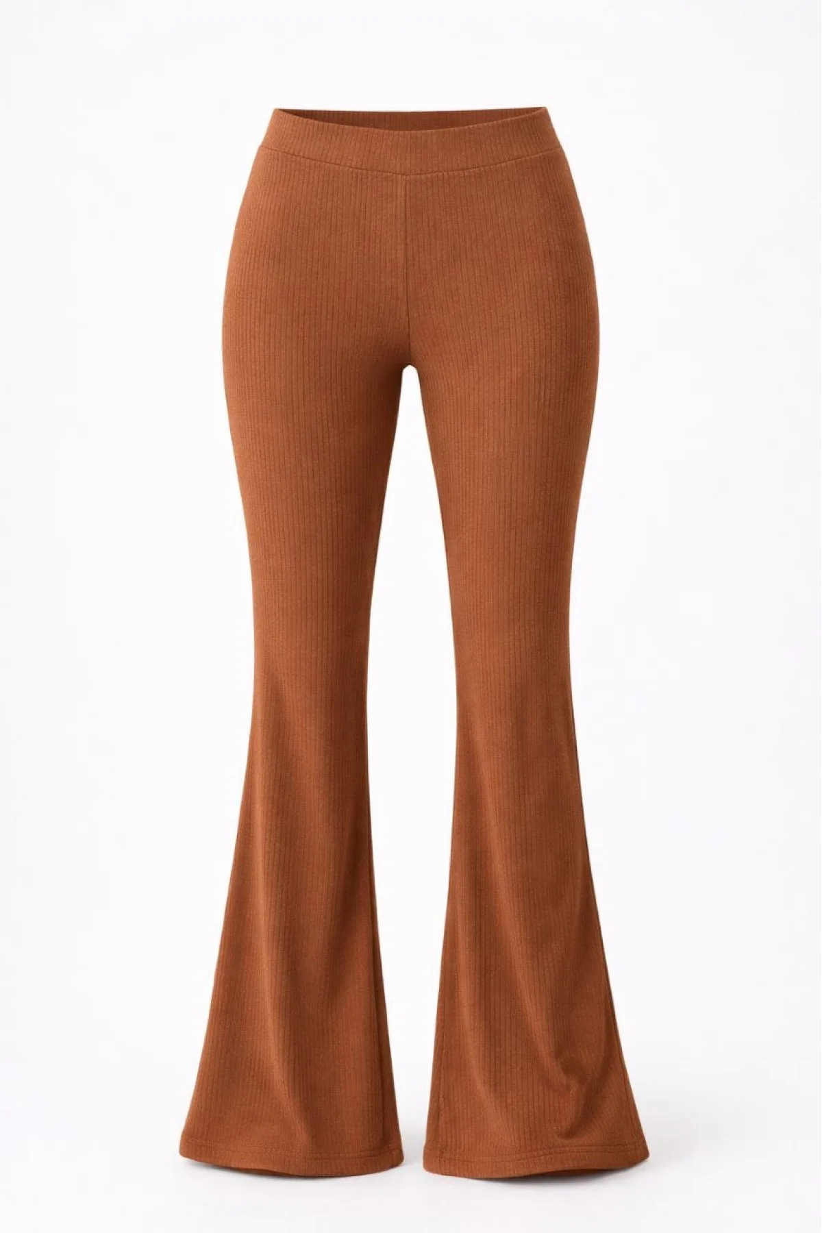 Kadın Fitilli Kaşkorse İspanyol Paça Tayt Yüksek Bel Esnek Günlük Rahat Pantolon - Kahverengi