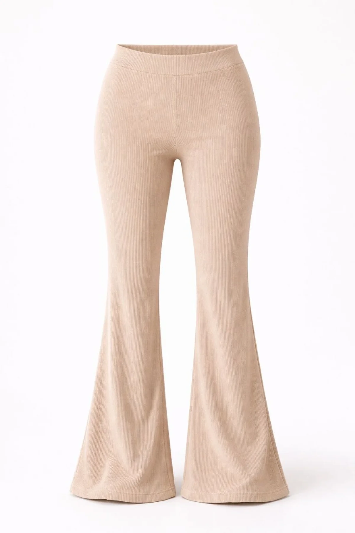 Kadın Fitilli Kaşkorse İspanyol Paça Tayt Yüksek Bel Esnek Günlük Rahat Pantolon - Bej