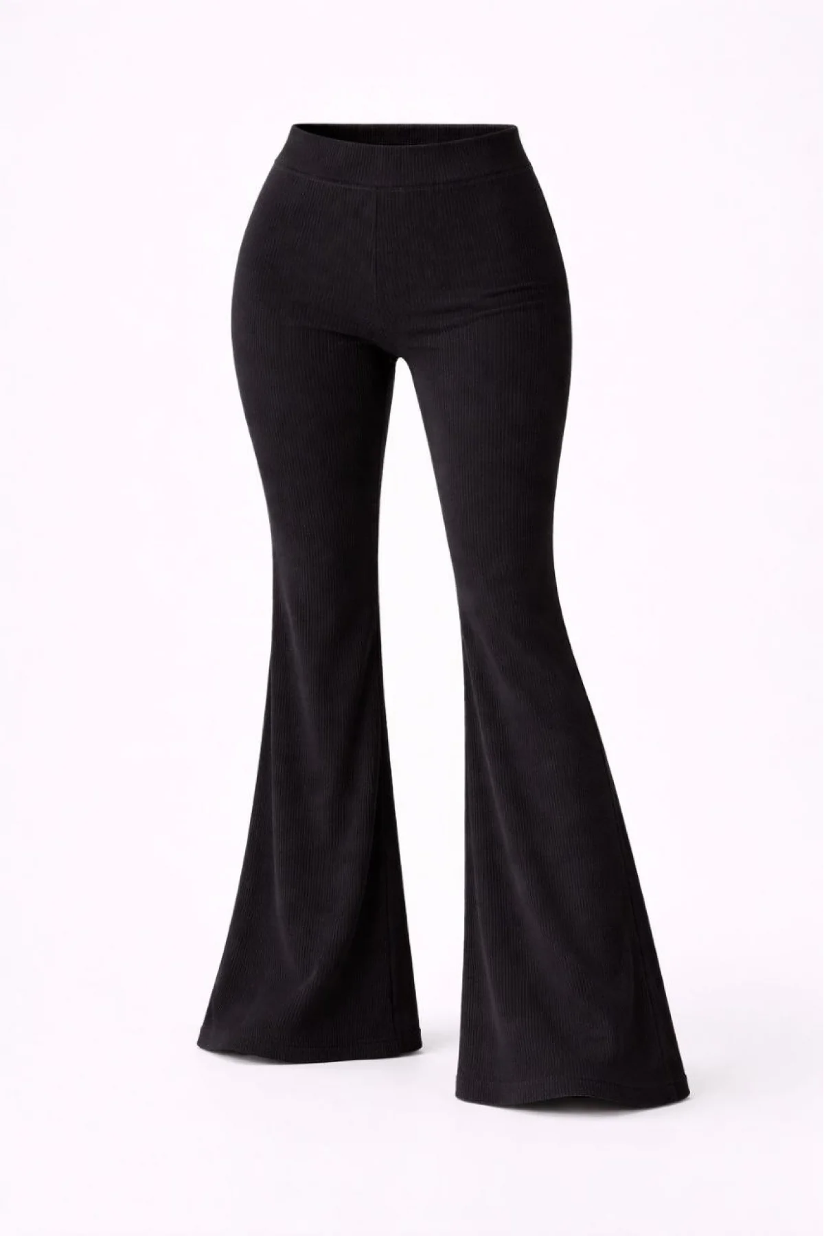 Kadın Fitilli Kaşkorse İspanyol Paça Tayt Yüksek Bel Esnek Günlük Rahat Pantolon - Siyah