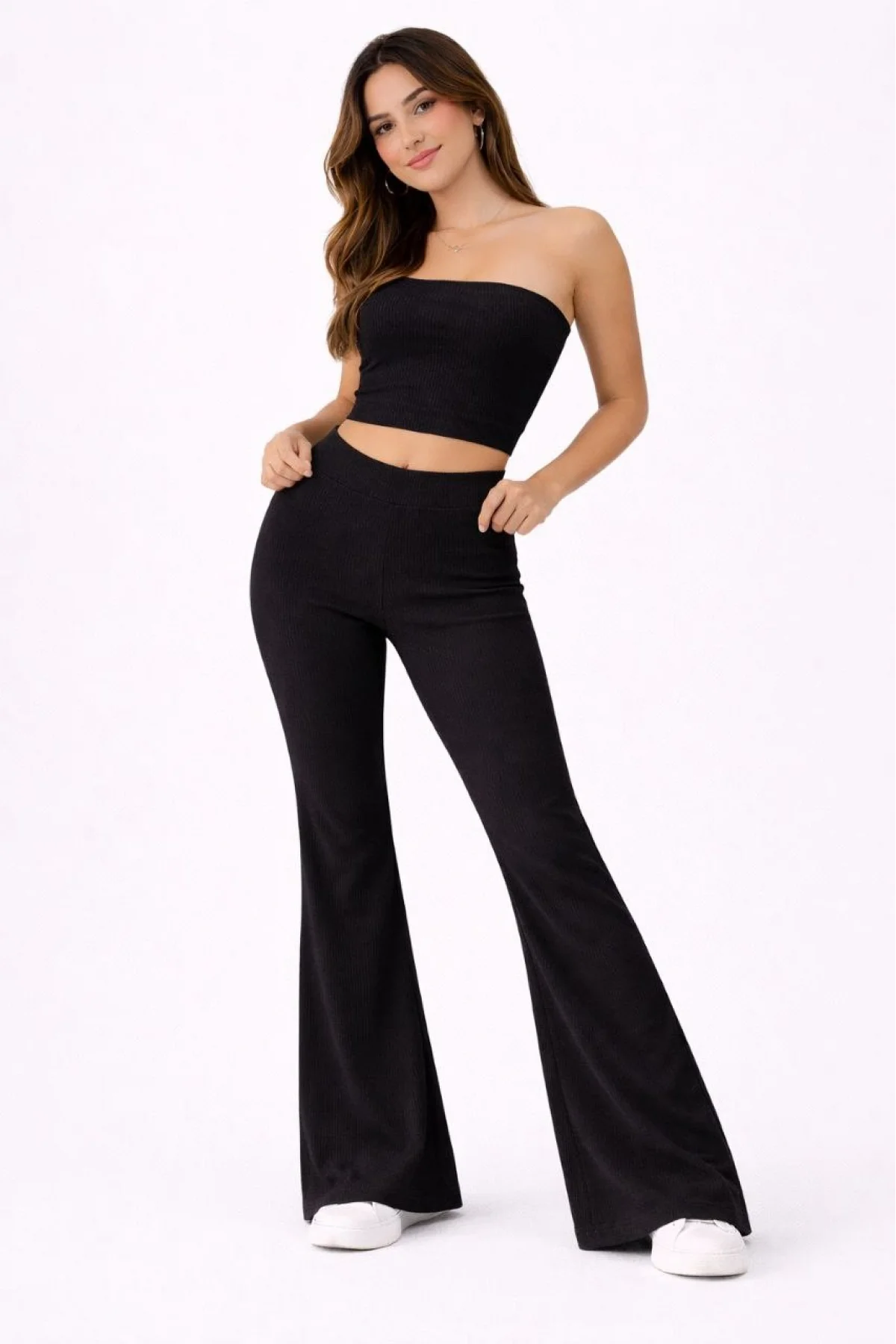 Kadın Fitilli Kaşkorse İspanyol Paça Tayt Yüksek Bel Esnek Günlük Rahat Pantolon - Siyah