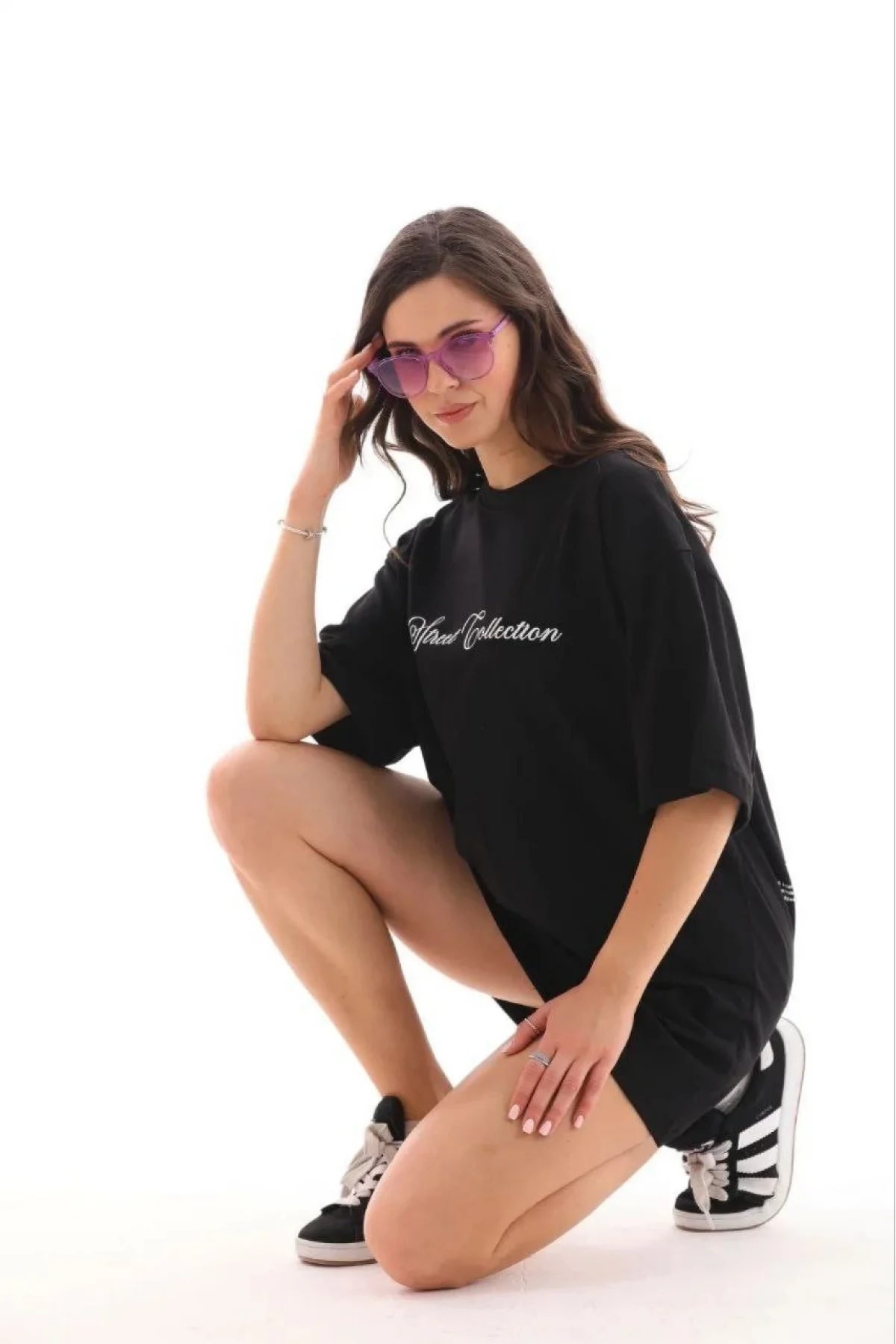 Kadın Baskılı T-Shirt Kısa Kol Bisiklet Yaka Regular Rahat Kalıp Günlük Tişört - Siyah