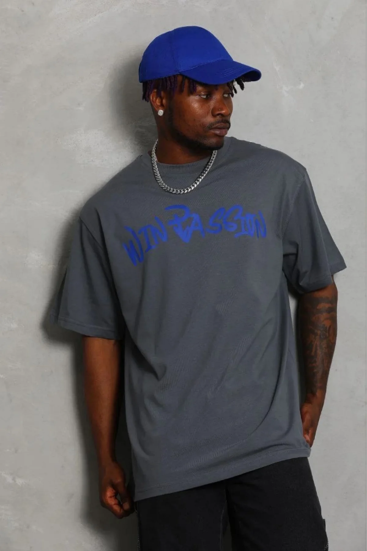 Erkek Baskılı T-Shirt Kısa Kol Bisiklet Yaka Regular Fit Rahat Kalıp Günlük Tişört - Füme