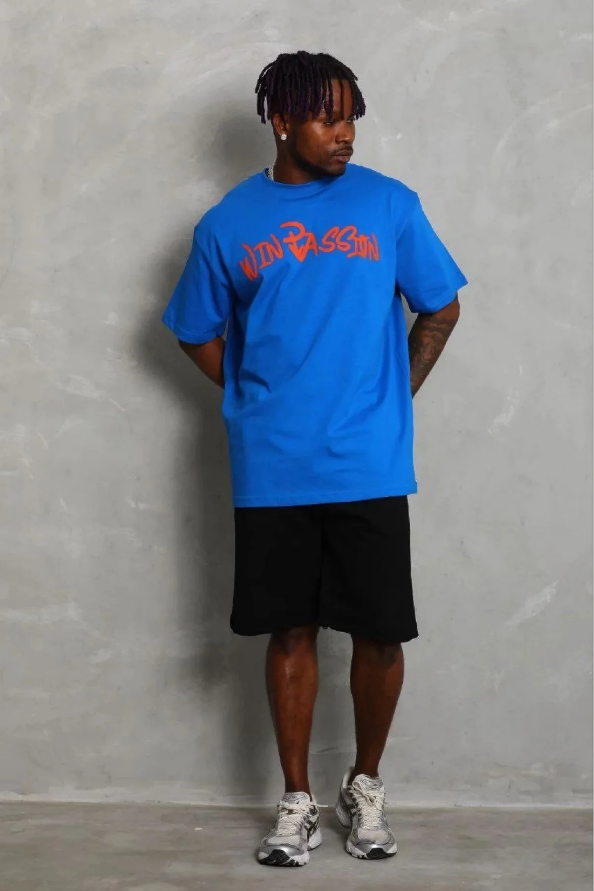 Erkek Baskılı T-Shirt Kısa Kol Bisiklet Yaka Regular Fit Rahat Kalıp Günlük Tişört - Saks Mavisi