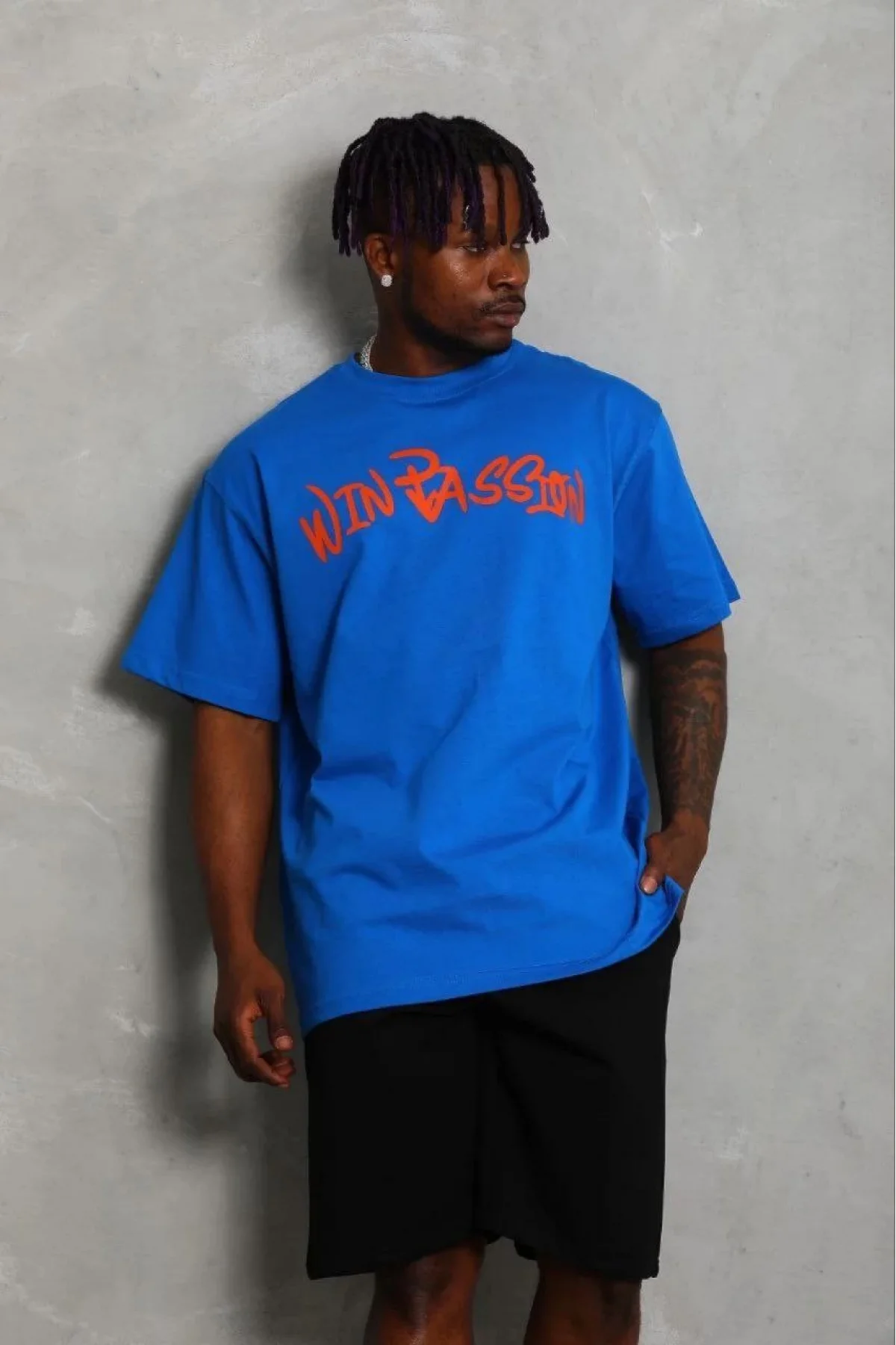 Erkek Baskılı T-Shirt Kısa Kol Bisiklet Yaka Regular Fit Rahat Kalıp Günlük Tişört - Saks Mavisi