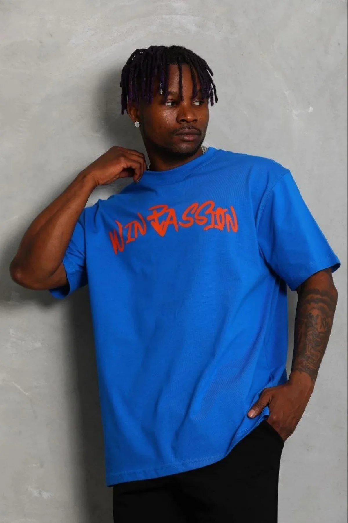 Erkek Baskılı T-Shirt Kısa Kol Bisiklet Yaka Regular Fit Rahat Kalıp Günlük Tişört - Saks Mavisi