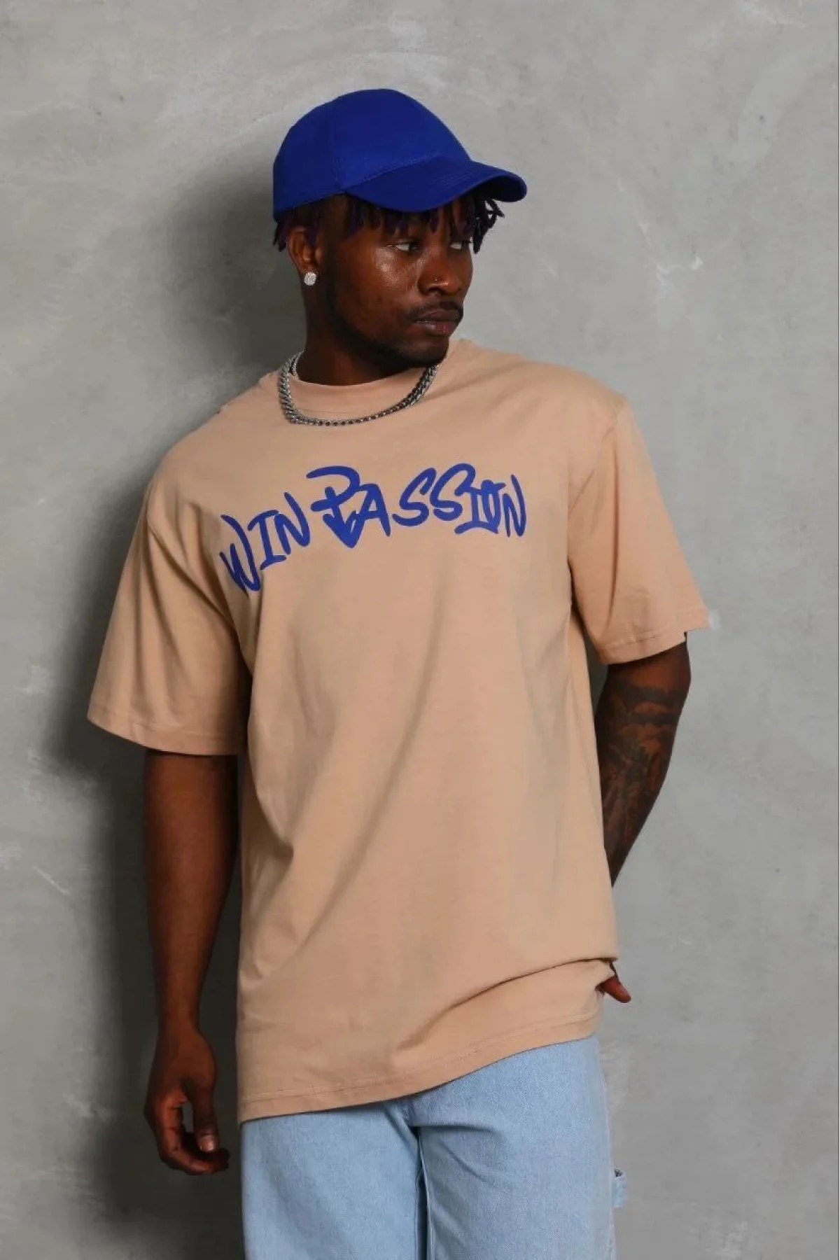 Erkek Baskılı T-Shirt Kısa Kol Bisiklet Yaka Regular Fit Rahat Kalıp Günlük Tişört - Bej