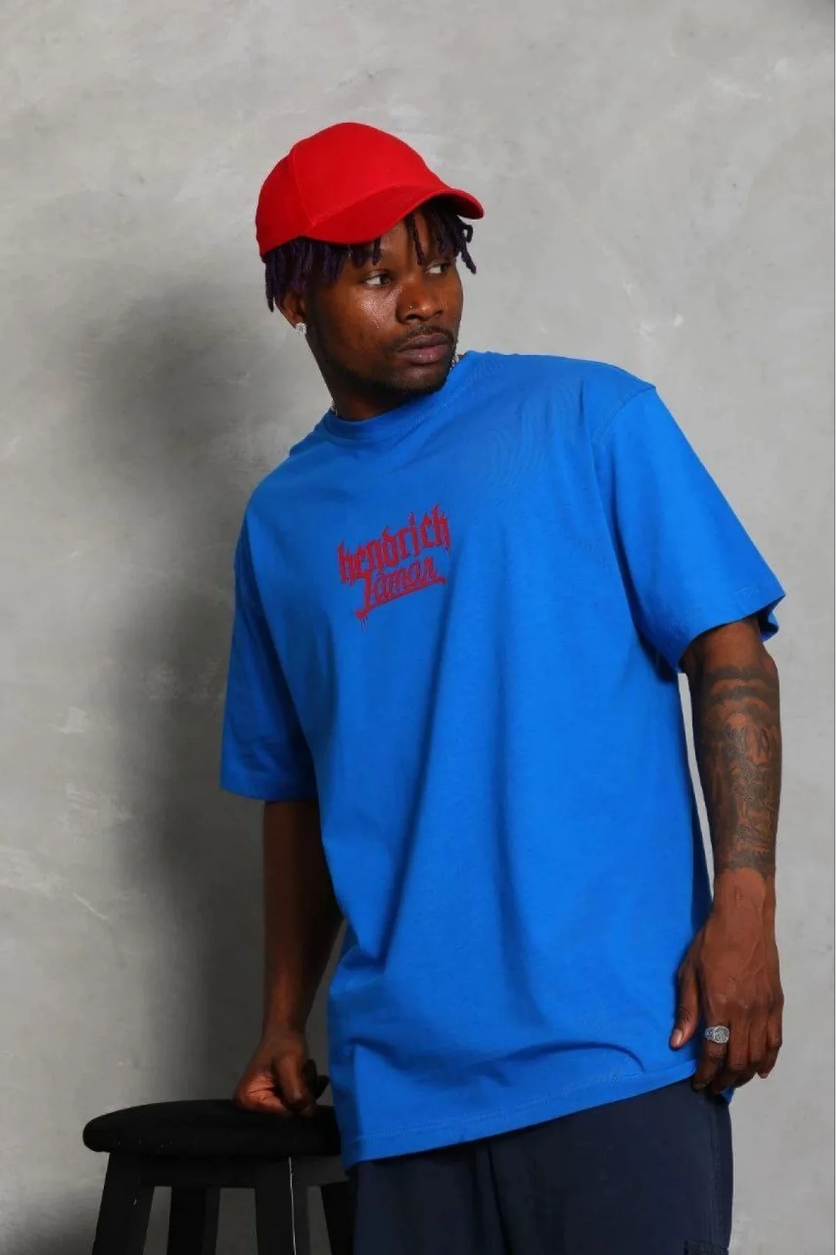 Erkek Baskılı T-Shirt Kısa Kol Bisiklet Yaka Regular Fit Rahat Kalıp Günlük Tişört - Saks Mavisi