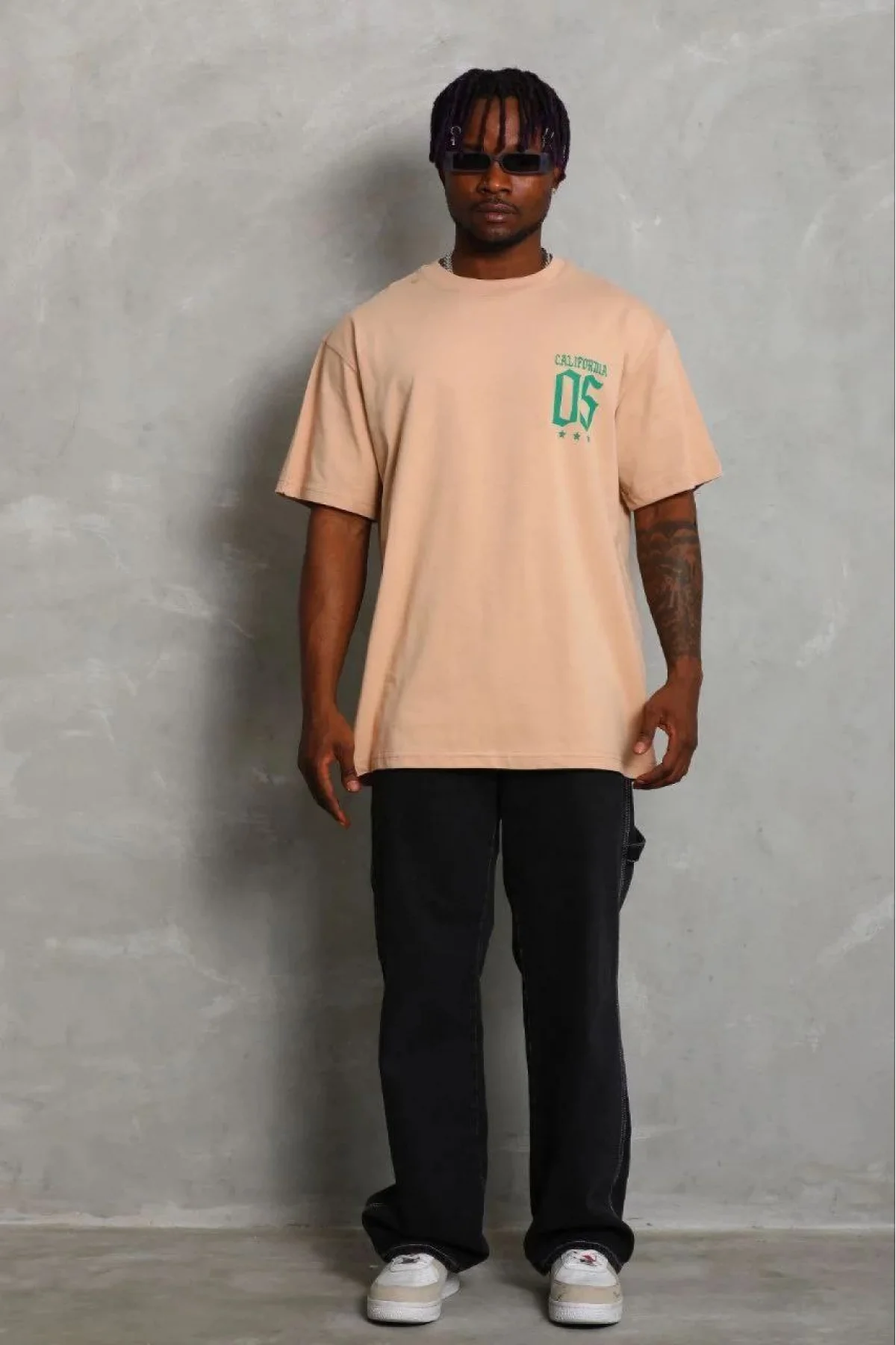 Erkek Baskılı T-Shirt Kısa Kol Bisiklet Yaka Regular Fit Rahat Kalıp Günlük Tişört - Bej