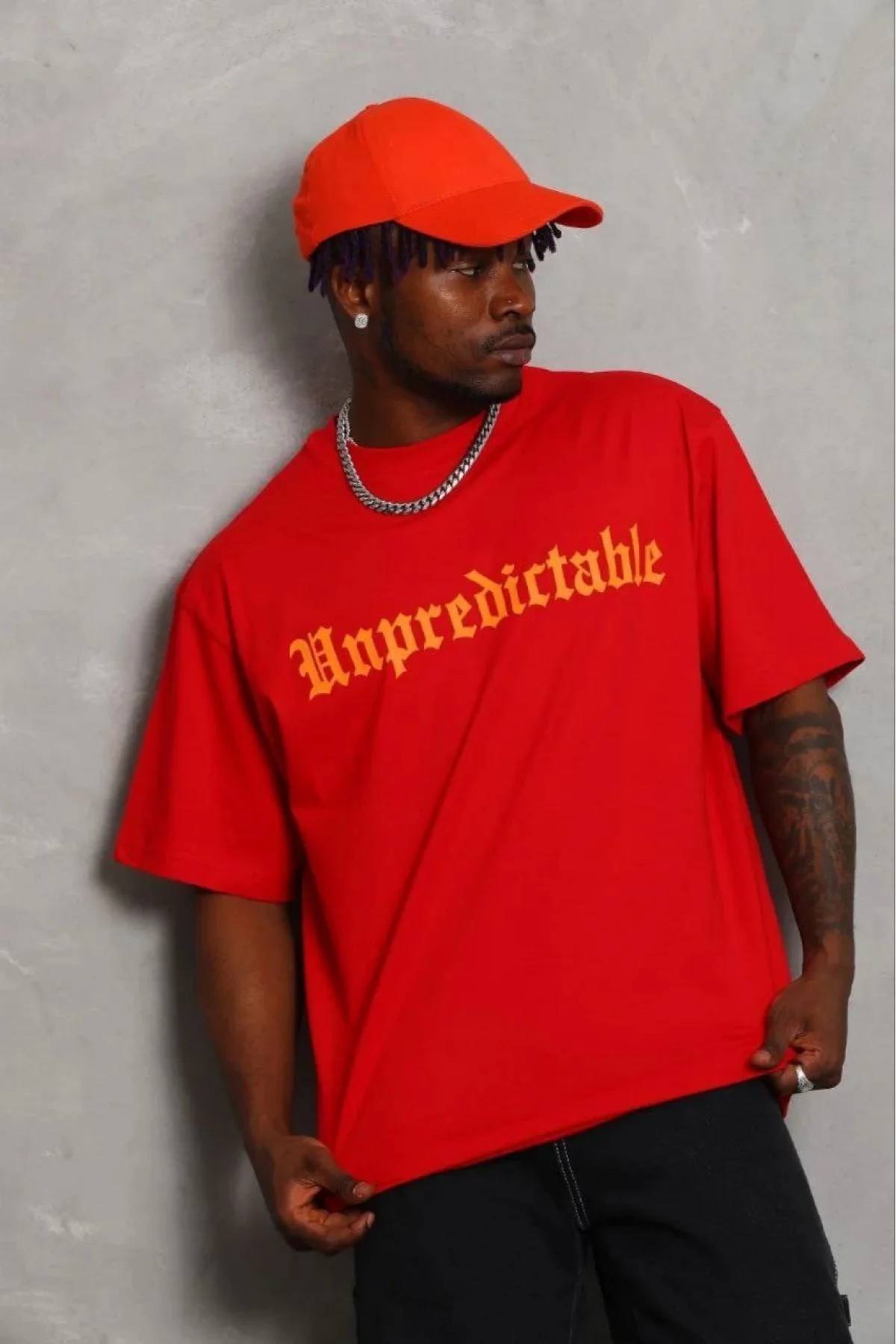 Erkek Baskılı T-Shirt Kısa Kol Bisiklet Yaka Regular Fit Rahat Kalıp Günlük Tişört - Kırmızı