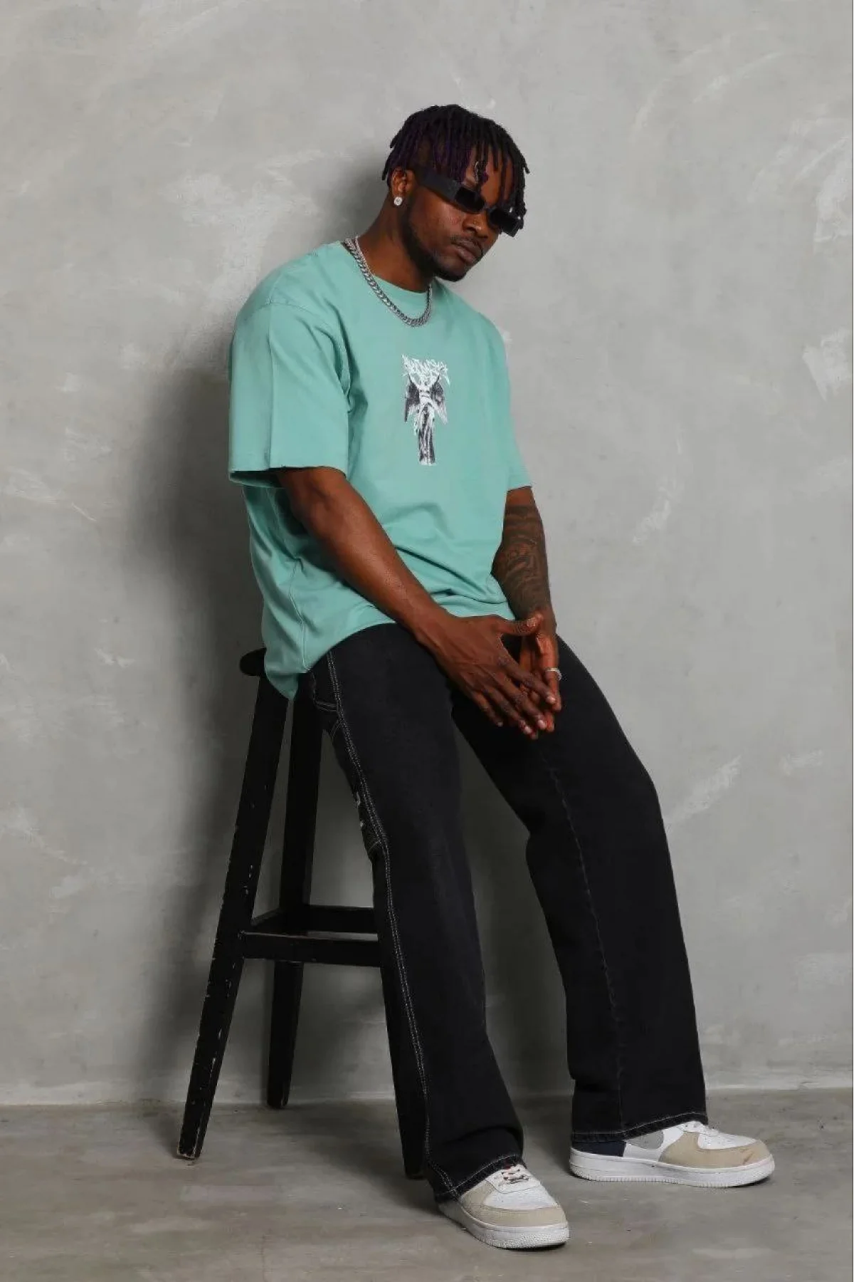 Erkek Baskılı T-Shirt Kısa Kol Bisiklet Yaka Regular Fit Rahat Kalıp Günlük Tişört - Mint Yeşili