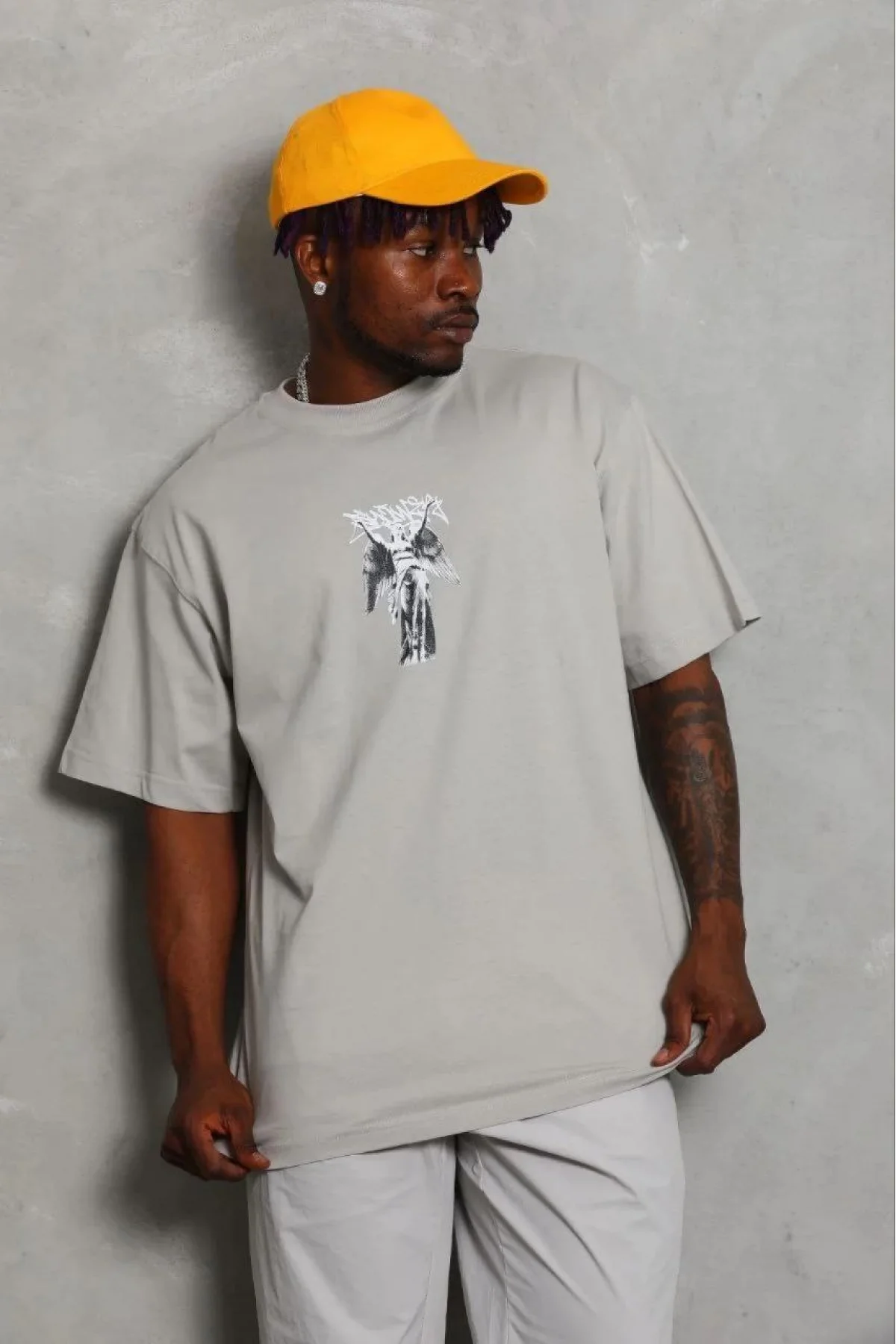 Erkek Baskılı T-Shirt Kısa Kol Bisiklet Yaka Regular Fit Rahat Kalıp Günlük Tişört - Gri