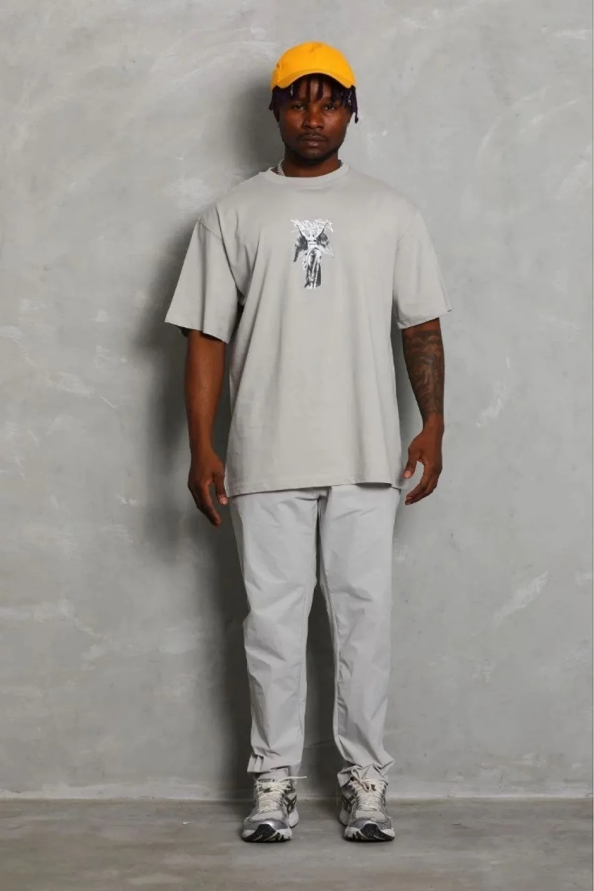 Erkek Baskılı T-Shirt Kısa Kol Bisiklet Yaka Regular Fit Rahat Kalıp Günlük Tişört - Gri