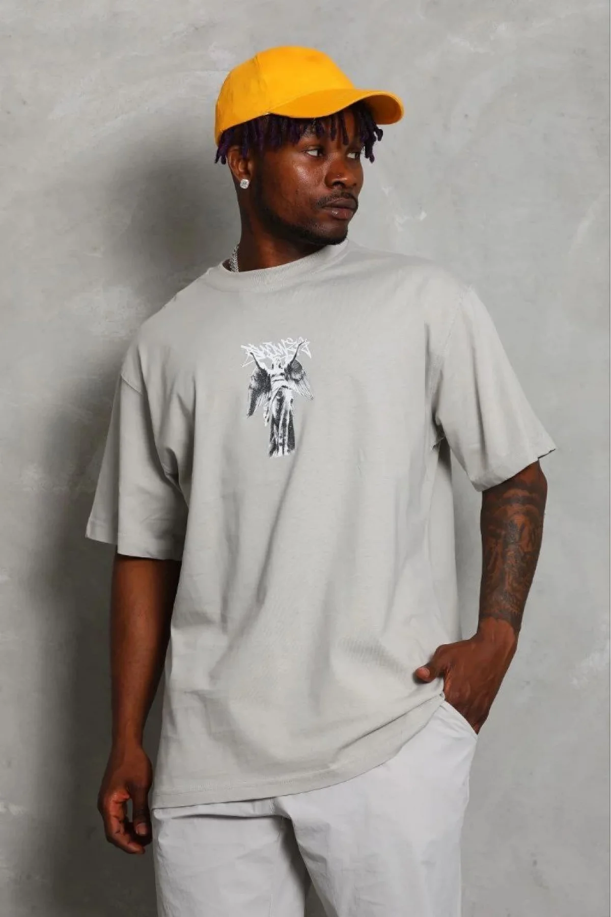 Erkek Baskılı T-Shirt Kısa Kol Bisiklet Yaka Regular Fit Rahat Kalıp Günlük Tişört - Gri