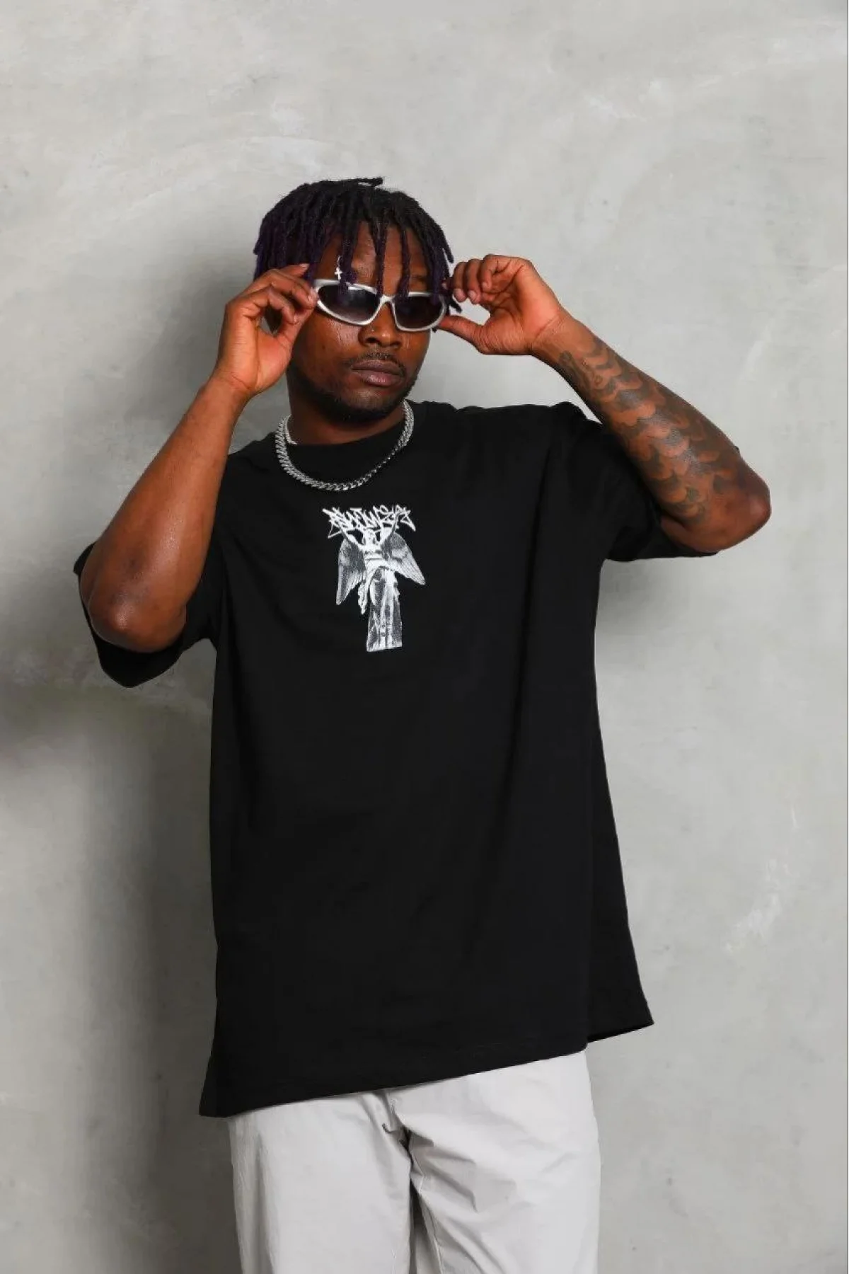 Erkek Baskılı T-Shirt Kısa Kol Bisiklet Yaka Regular Fit Rahat Kalıp Günlük Tişört - Siyah