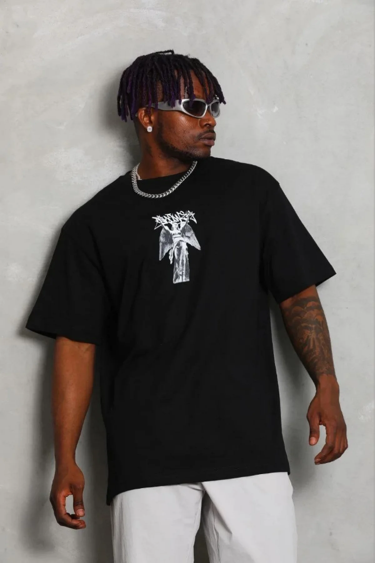 Erkek Baskılı T-Shirt Kısa Kol Bisiklet Yaka Regular Fit Rahat Kalıp Günlük Tişört - Siyah