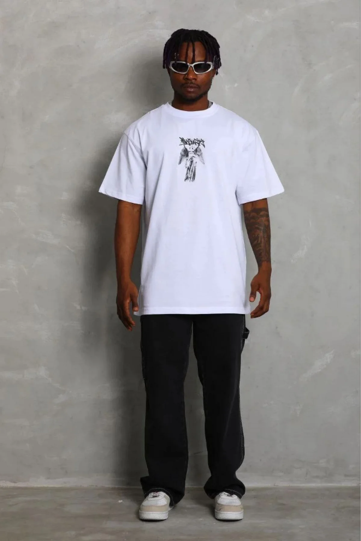 Erkek Baskılı T-Shirt Kısa Kol Bisiklet Yaka Regular Fit Rahat Kalıp Günlük Tişört - Beyaz