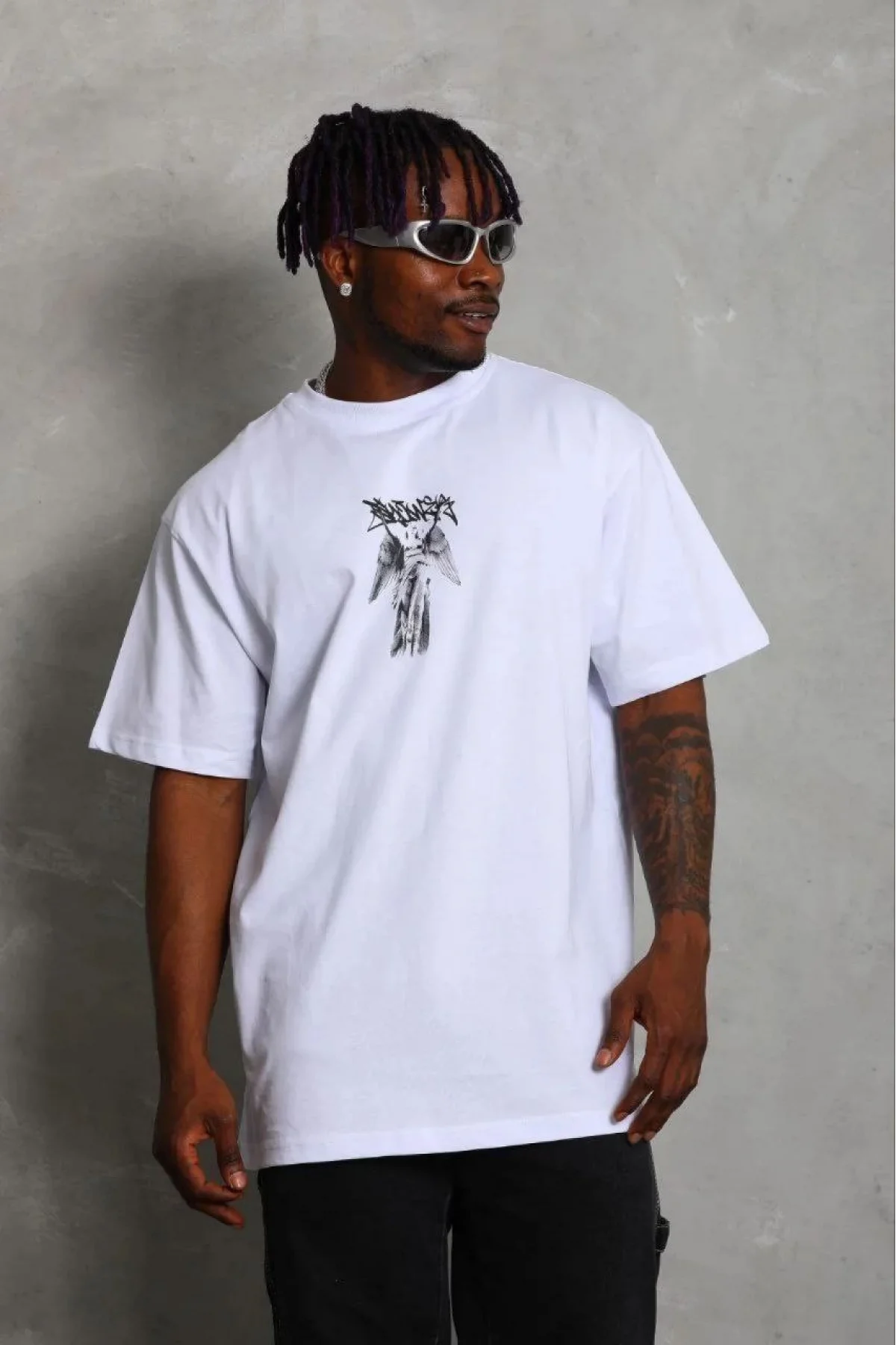 Erkek Baskılı T-Shirt Kısa Kol Bisiklet Yaka Regular Fit Rahat Kalıp Günlük Tişört - Beyaz