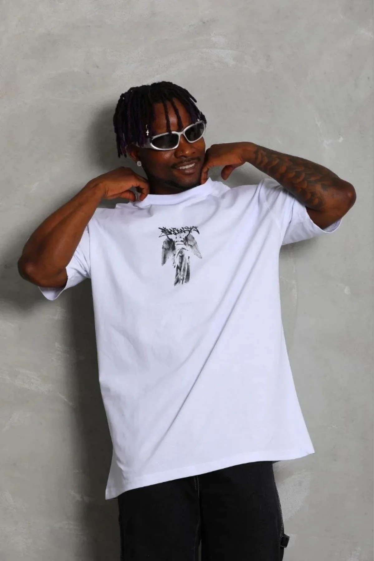 Erkek Baskılı T-Shirt Kısa Kol Bisiklet Yaka Regular Fit Rahat Kalıp Günlük Tişört - Beyaz