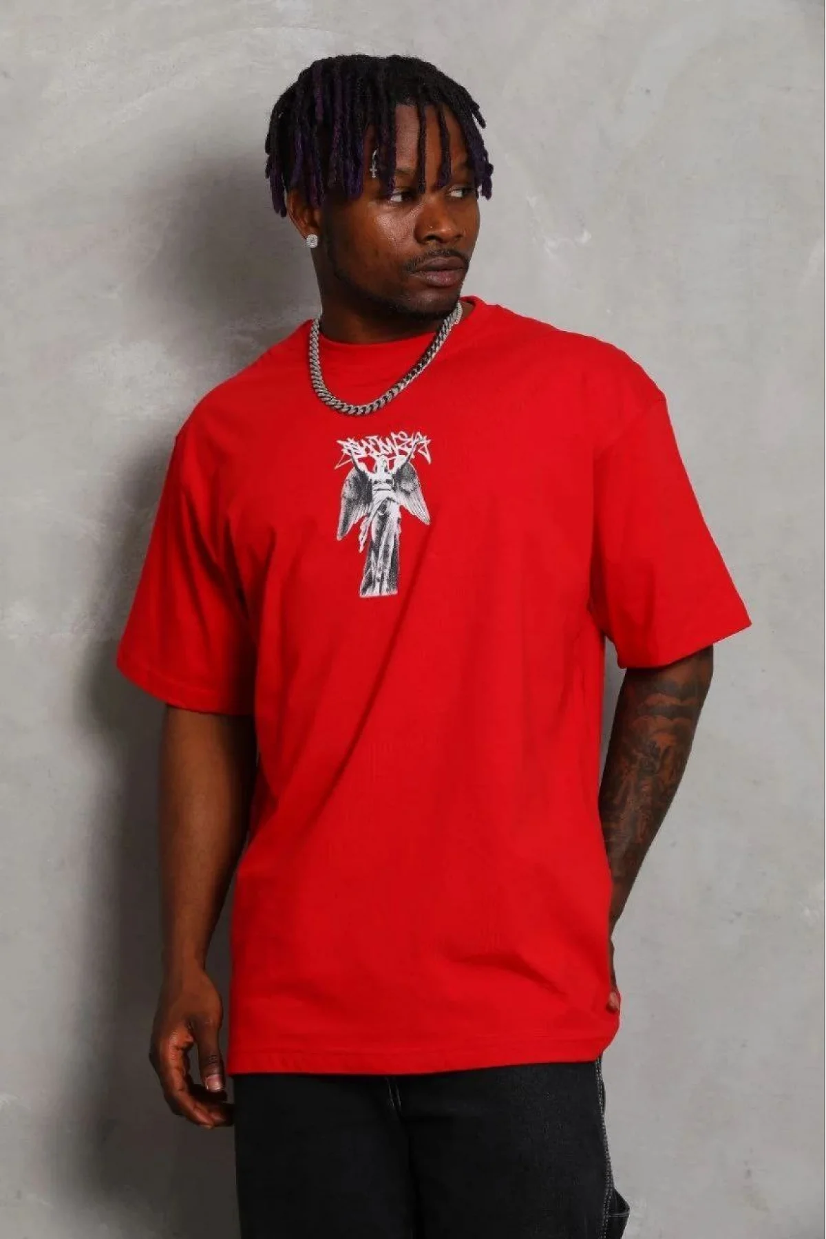 Erkek Baskılı T-Shirt Kısa Kol Bisiklet Yaka Regular Fit Rahat Kalıp Günlük Tişört - Kırmızı