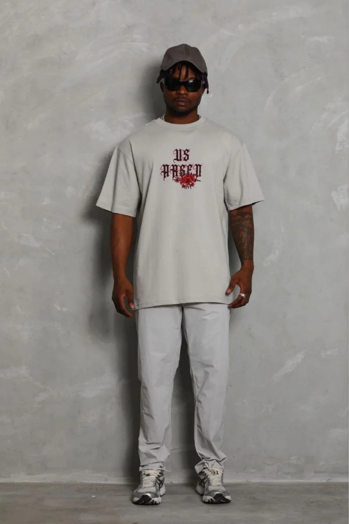 Erkek Baskılı T-Shirt Kısa Kol Bisiklet Yaka Regular Fit Rahat Kalıp Günlük Tişört - Gri