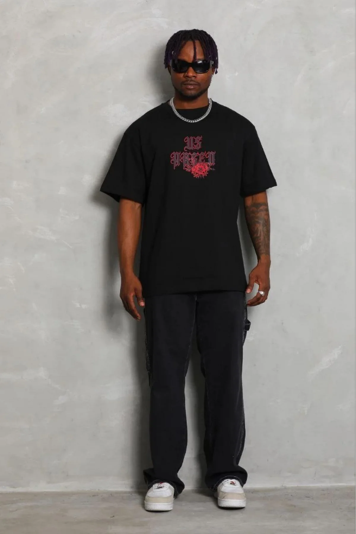 Erkek Baskılı T-Shirt Kısa Kol Bisiklet Yaka Regular Fit Rahat Kalıp Günlük Tişört - Siyah