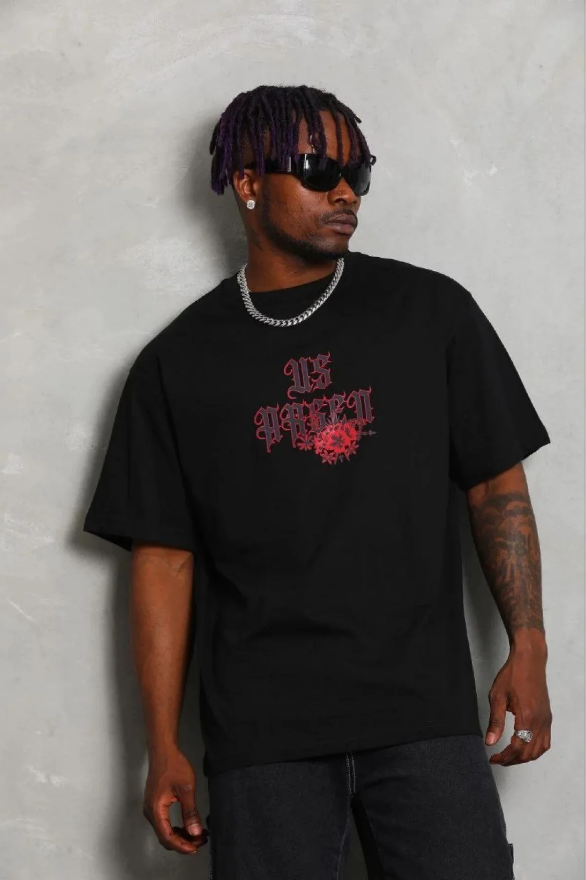 Erkek Baskılı T-Shirt Kısa Kol Bisiklet Yaka Regular Fit Rahat Kalıp Günlük Tişört - Siyah