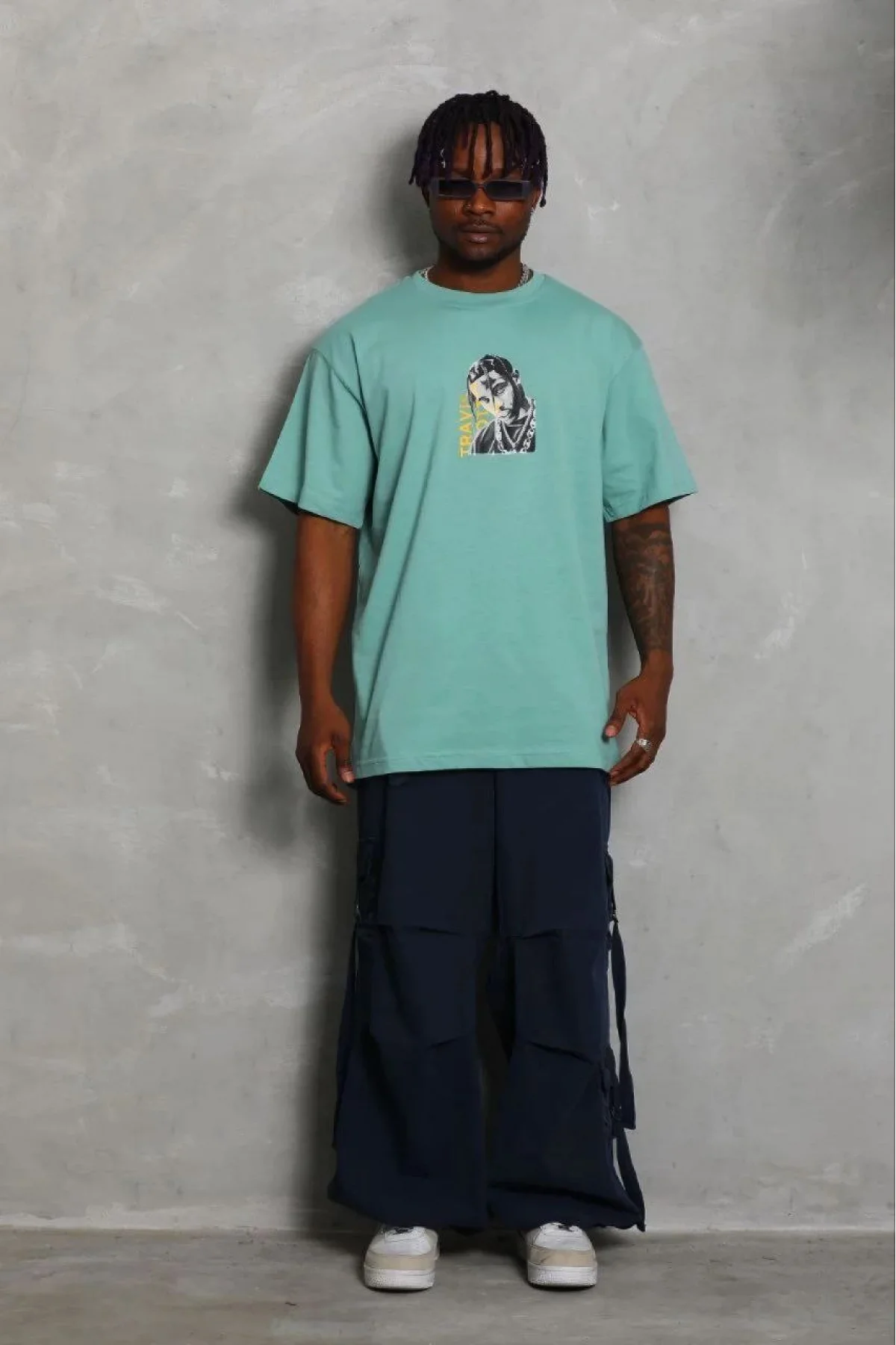 Erkek Baskılı T-Shirt Kısa Kol Bisiklet Yaka Regular Fit Rahat Kalıp Günlük Tişört - Mint Yeşili