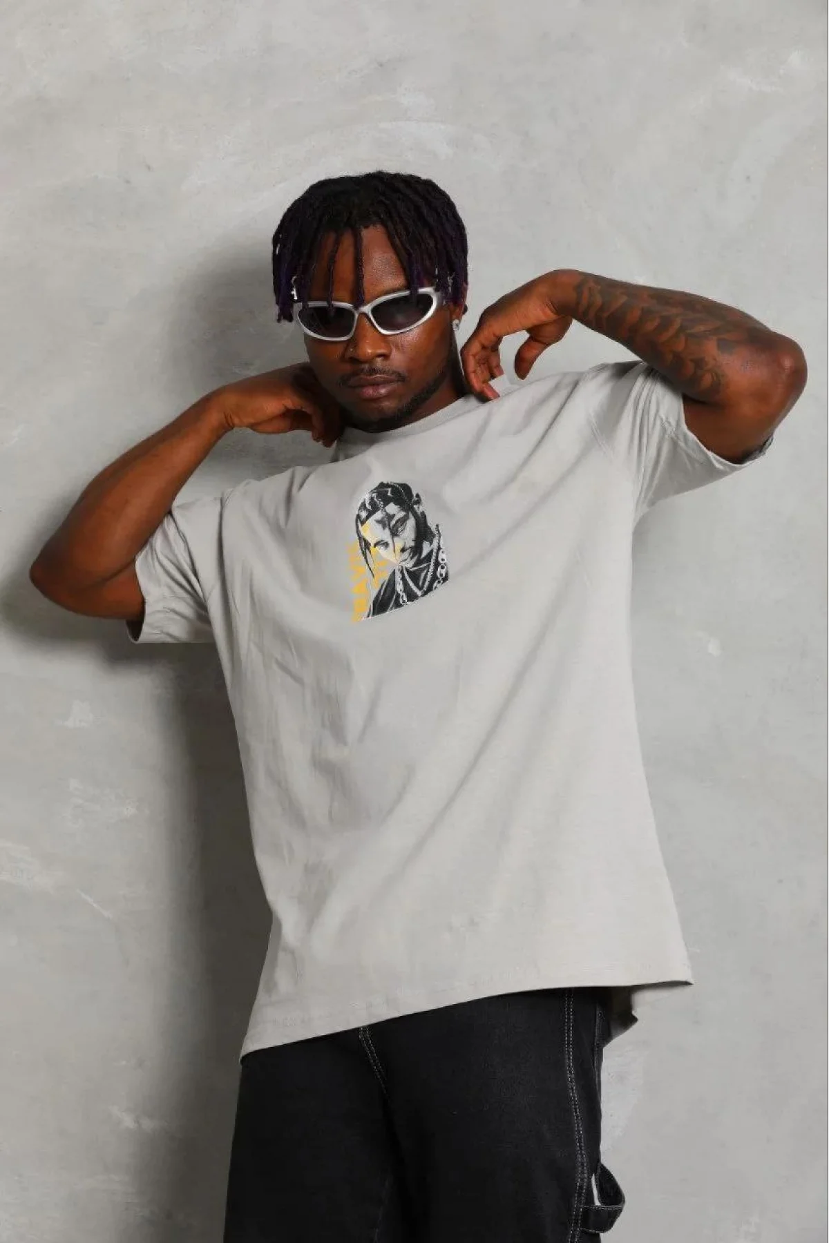 Erkek Baskılı T-Shirt Kısa Kol Bisiklet Yaka Regular Fit Rahat Kalıp Günlük Tişört - Gri