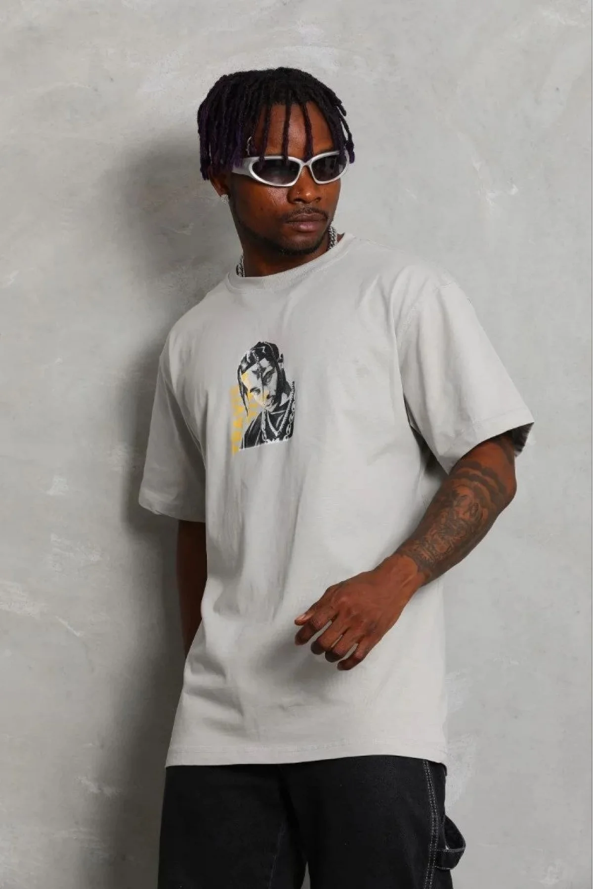 Erkek Baskılı T-Shirt Kısa Kol Bisiklet Yaka Regular Fit Rahat Kalıp Günlük Tişört - Gri