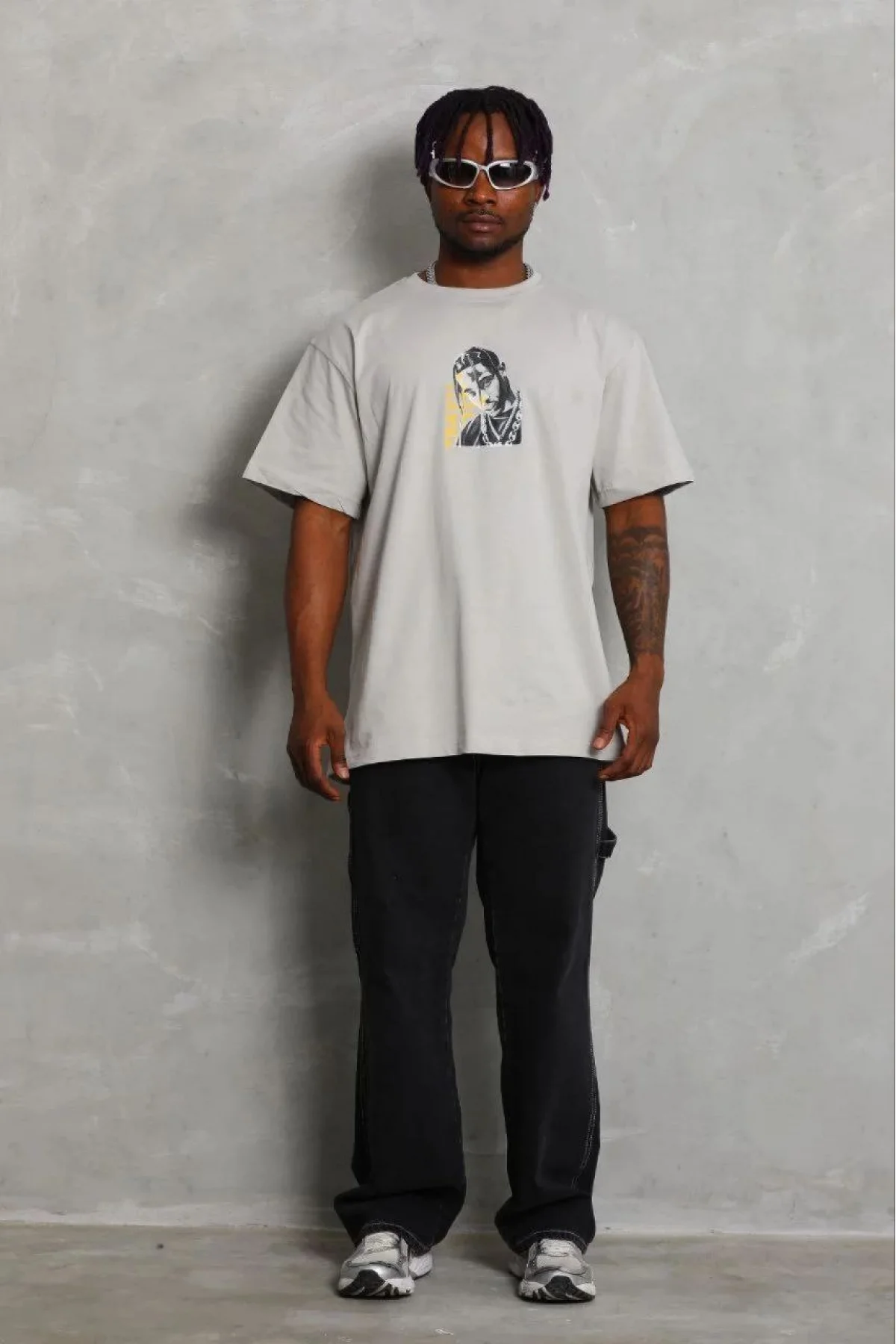 Erkek Baskılı T-Shirt Kısa Kol Bisiklet Yaka Regular Fit Rahat Kalıp Günlük Tişört - Gri