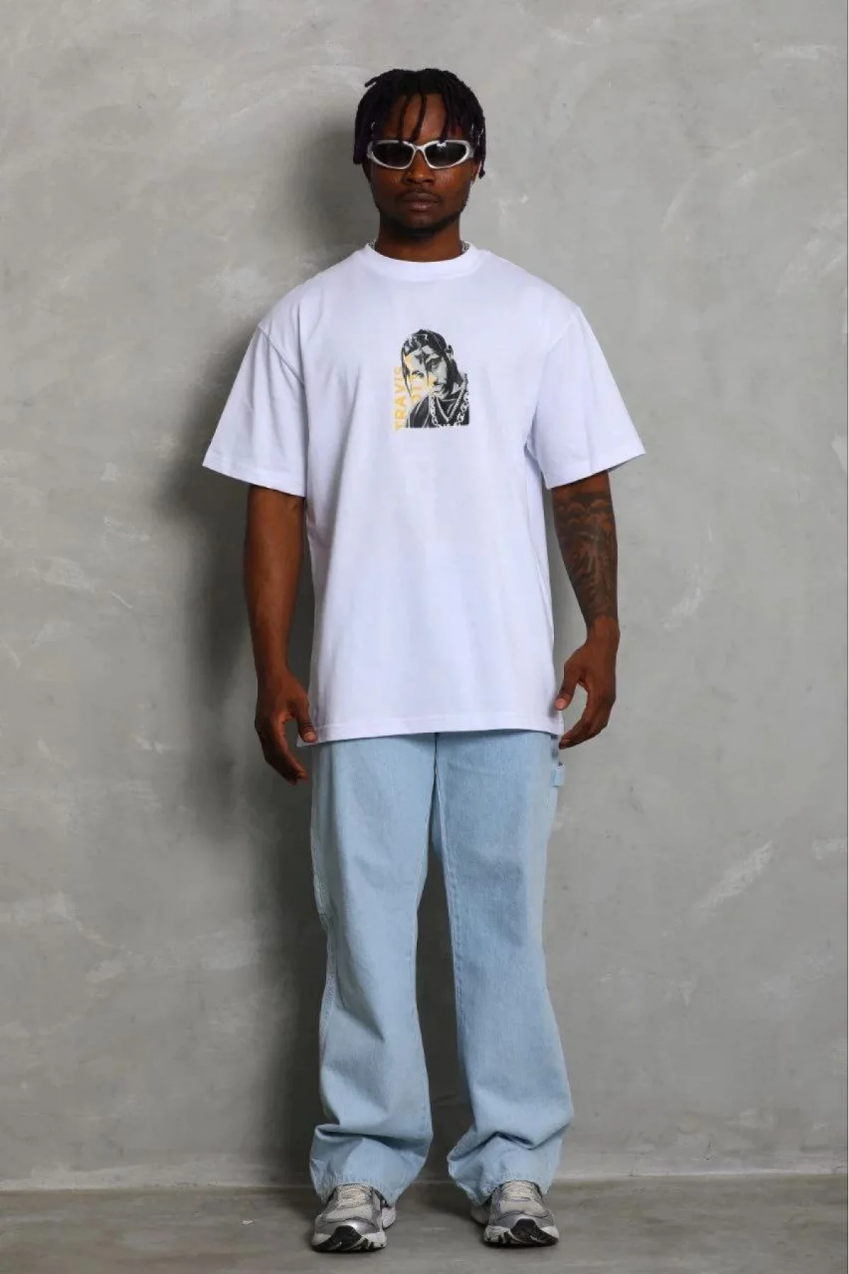 Erkek Baskılı T-Shirt Kısa Kol Bisiklet Yaka Regular Fit Rahat Kalıp Günlük Tişört - Beyaz