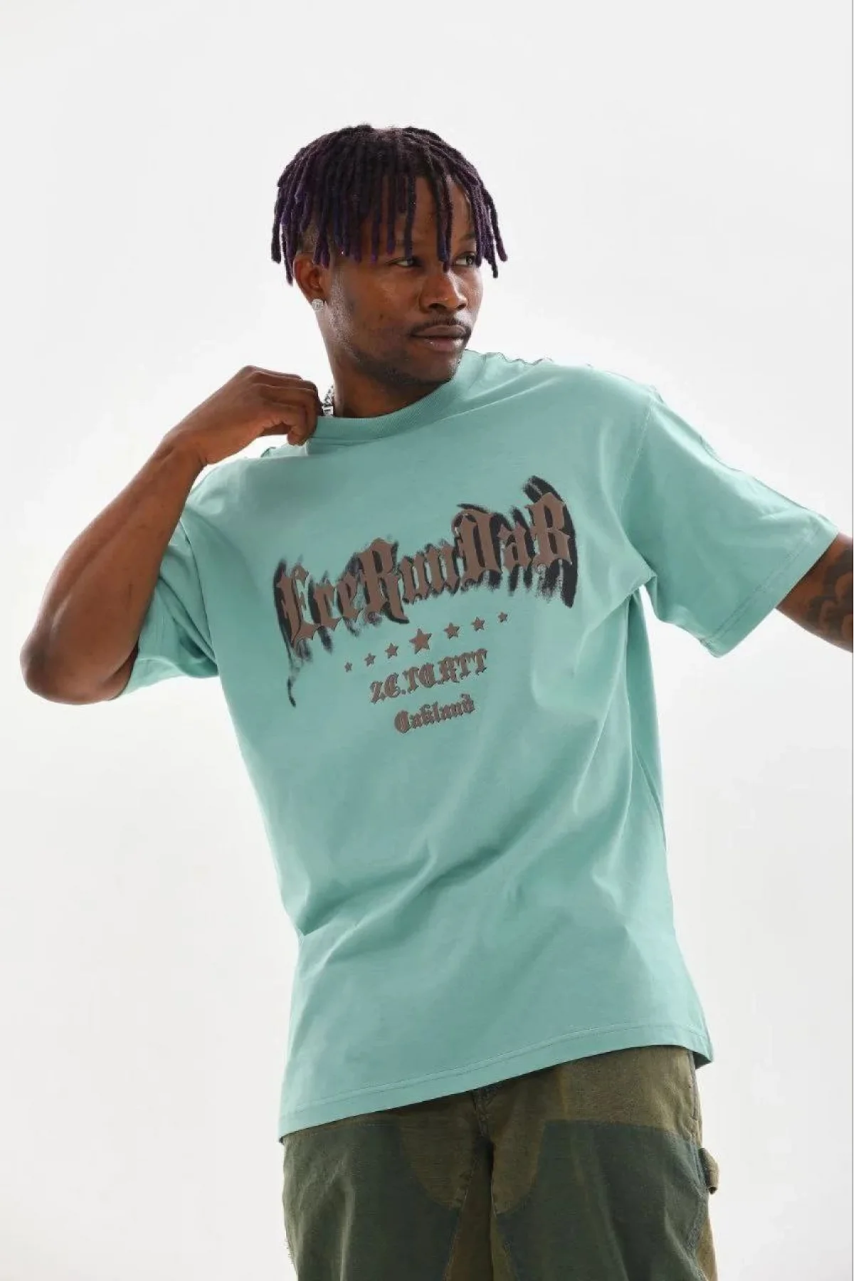 Erkek Baskılı T-Shirt Kısa Kol Bisiklet Yaka Regular Fit Rahat Kalıp Günlük Tişört - Mint Yeşili