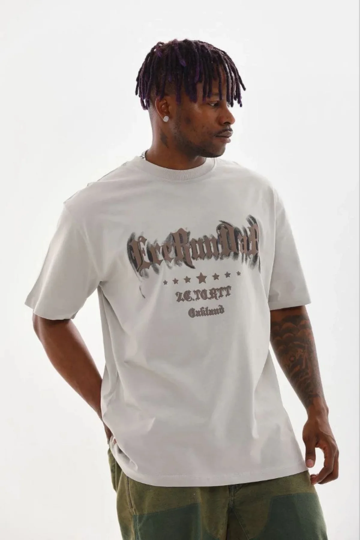 Erkek Baskılı T-Shirt Kısa Kol Bisiklet Yaka Regular Fit Rahat Kalıp Günlük Tişört - Gri