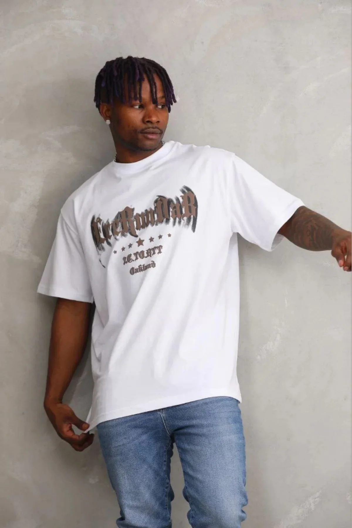 Erkek Baskılı T-Shirt Kısa Kol Bisiklet Yaka Regular Fit Rahat Kalıp Günlük Tişört - Beyaz