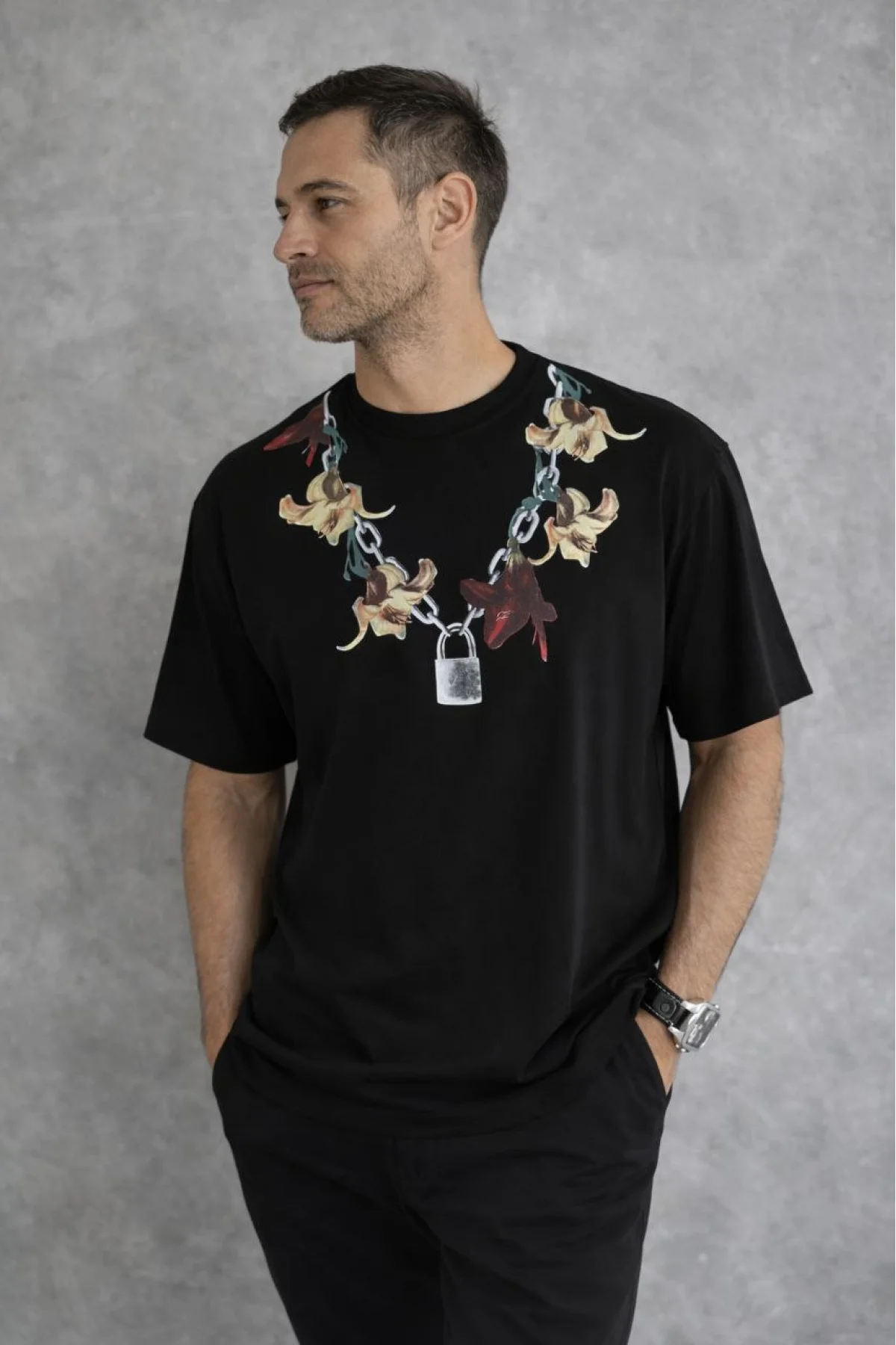 Erkek Baskılı T-Shirt Kısa Kol Bisiklet Yaka Regular Fit Rahat Kalıp Günlük Tişört - Siyah