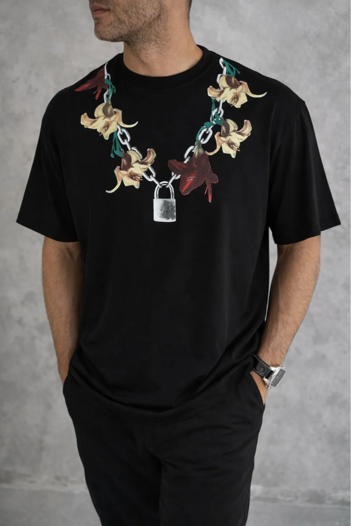 Erkek Baskılı T-Shirt Kısa Kol Bisiklet Yaka Regular Fit Rahat Kalıp Günlük Tişört - Siyah