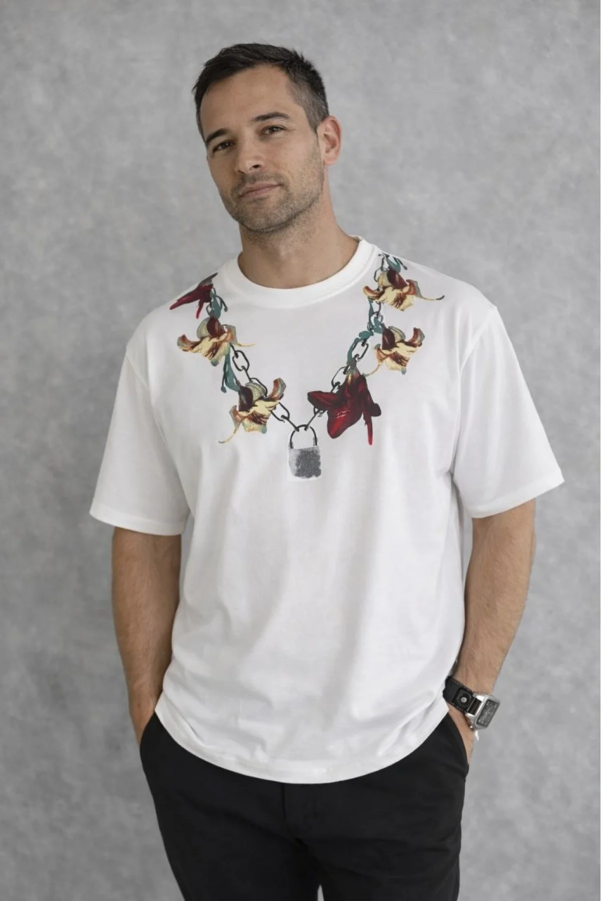 Erkek Baskılı T-Shirt Kısa Kol Bisiklet Yaka Regular Fit Rahat Kalıp Günlük Tişört - Beyaz