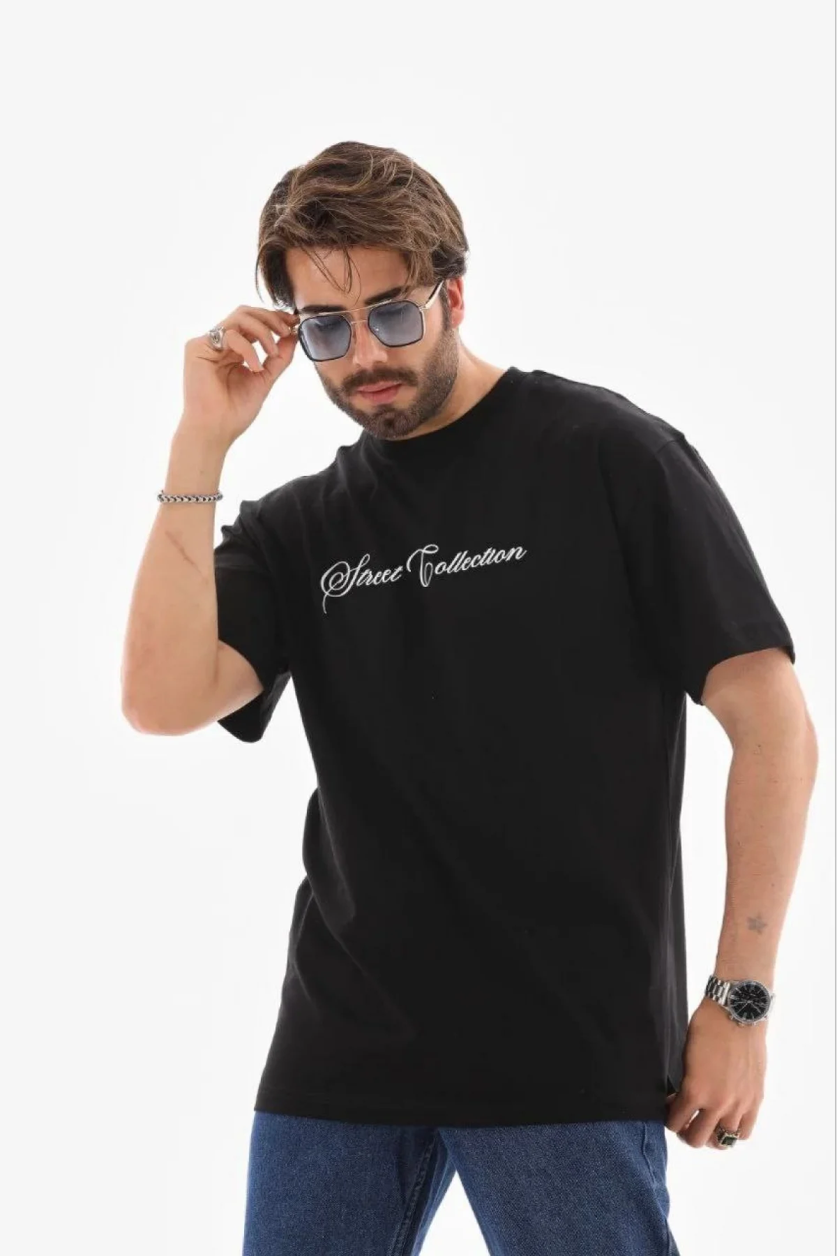 Erkek Baskılı T-Shirt Kısa Kol Bisiklet Yaka Regular Fit Rahat Kalıp Günlük Tişört - Siyah