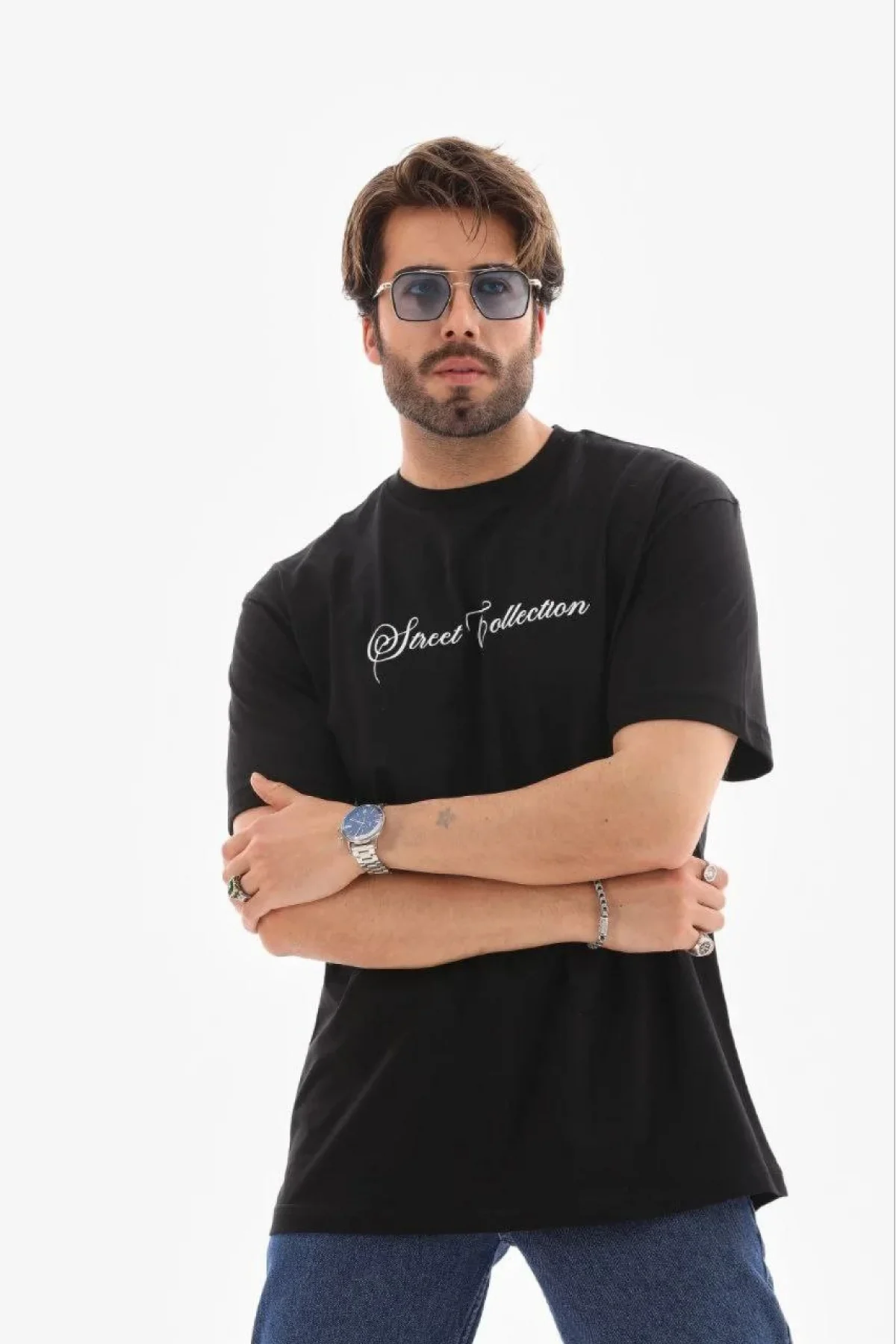 Erkek Baskılı T-Shirt Kısa Kol Bisiklet Yaka Regular Fit Rahat Kalıp Günlük Tişört - Siyah