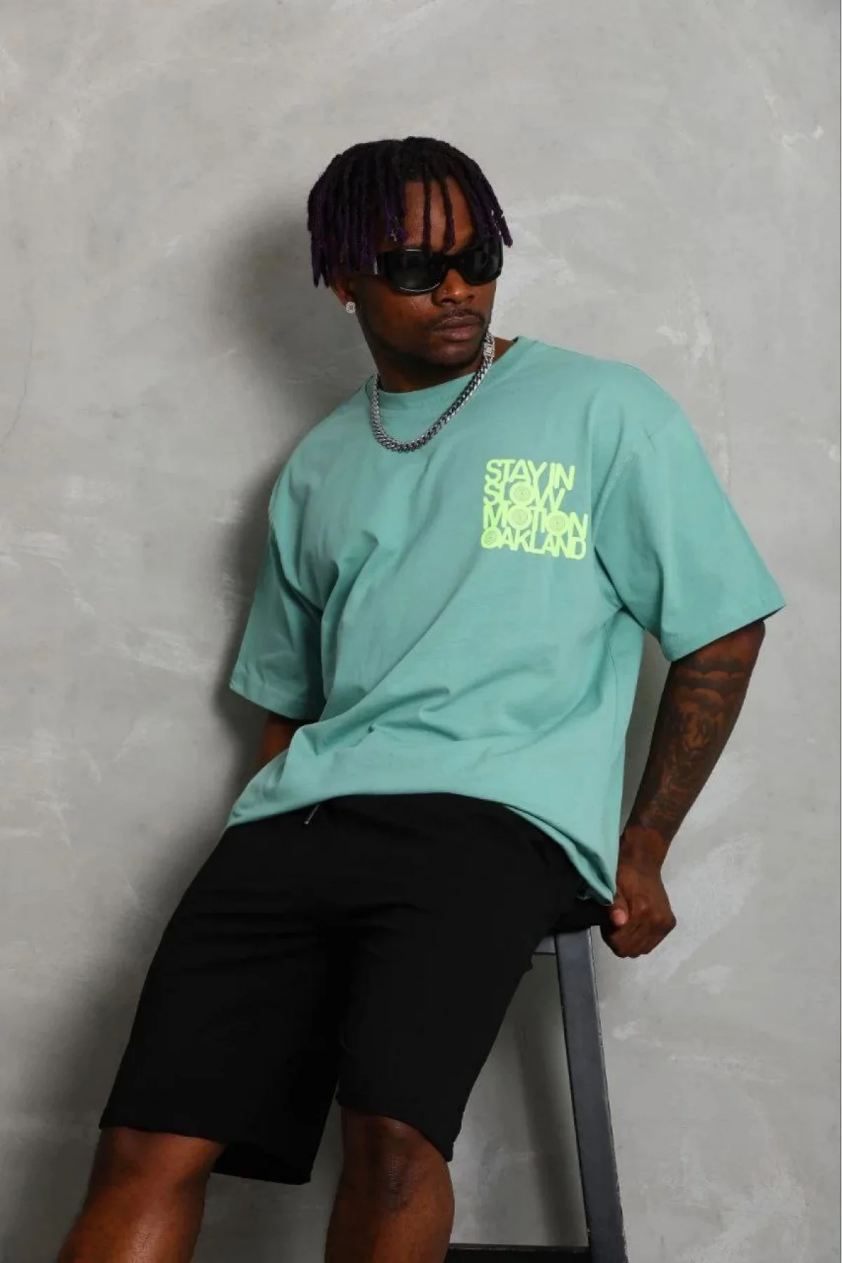 Erkek Baskılı T-Shirt Kısa Kol Bisiklet Yaka Regular Fit Rahat Kalıp Günlük Tişört - Mint Yeşili