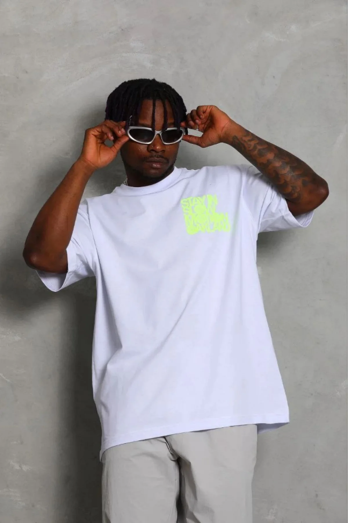 Erkek Baskılı T-Shirt Kısa Kol Bisiklet Yaka Regular Fit Rahat Kalıp Günlük Tişört - Beyaz