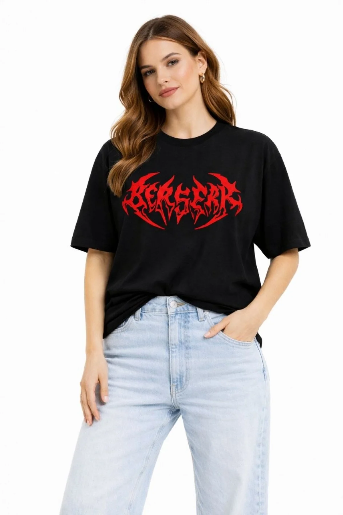 Kadın Kısa Kol Yazlık Tişört Bisiklet Yaka Baskılı Oversize T-Shirt -  Siyah