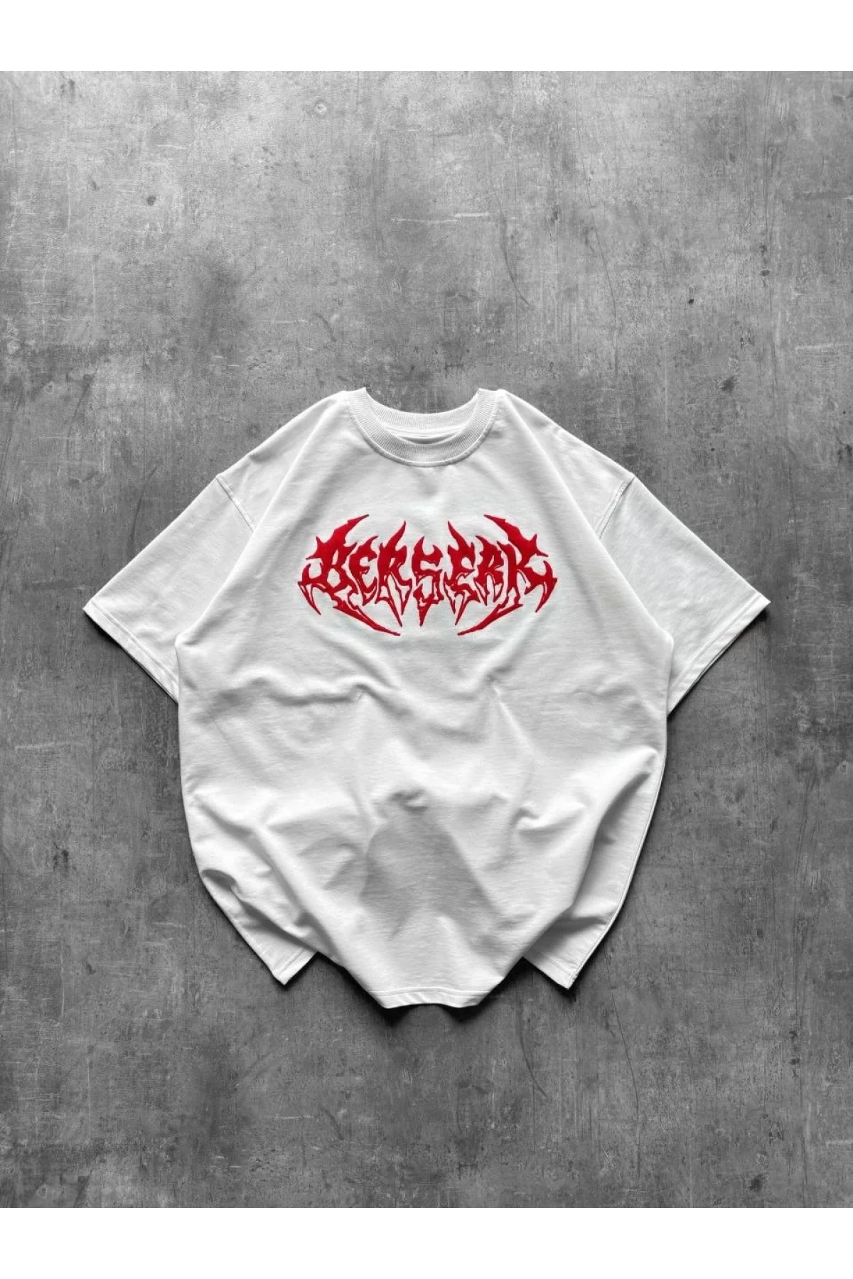 Erkek Kısa Kol Yazlık Tişört Bisiklet Yaka Baskılı Oversize T-Shirt - Beyaz