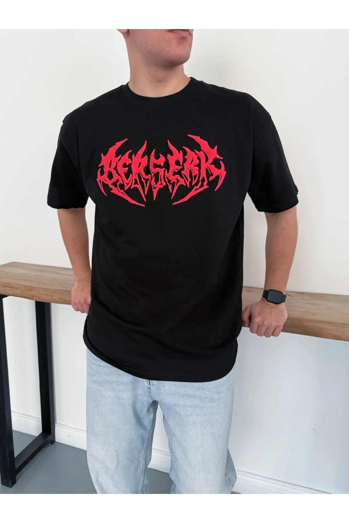 Erkek Kısa Kol Yazlık Tişört Bisiklet Yaka Baskılı Oversize T-Shirt - Siyah